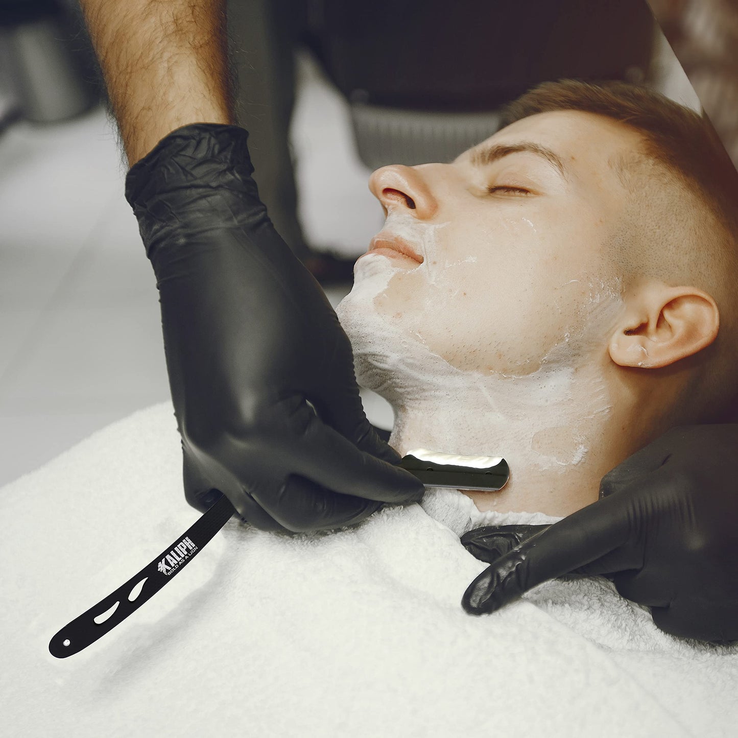 Kaliph Professional Barber Straight Razor For Men - Premium Pack of 2Pcs Shavette Straight Razor With 100 Shaving Blades - Salon Quality Men's Manual Cut Throat Razor For Close Shaving (Black & Yellow