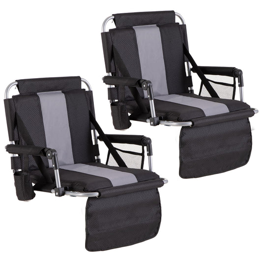GREEN PARTY Stadium Seats for Bleachers 2 Pack Portable Outdoor Floor Folding Stadium Chair with Armrest, Back Support, Cup Holder, Mesh Bag and Hide Hooks
