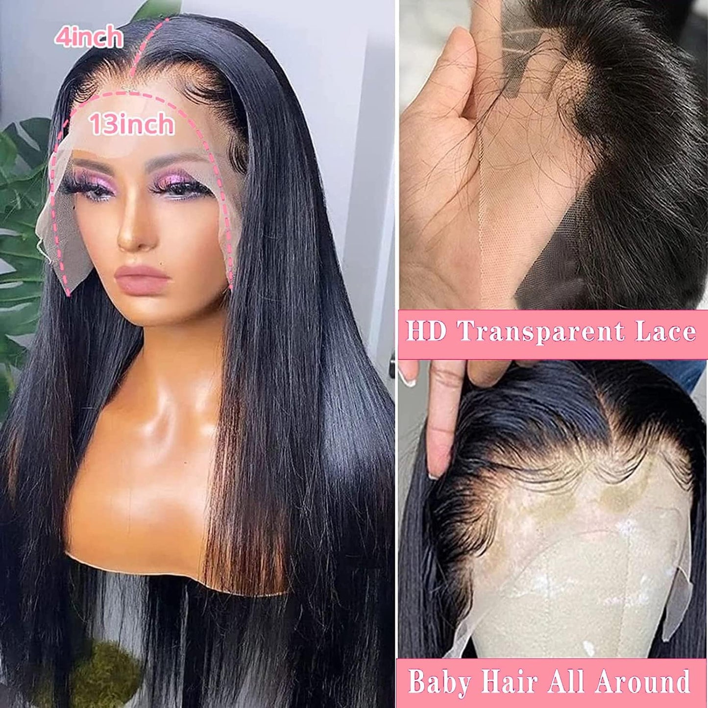 30 Inch Straight Lace Front Wigs Human Hair Pre Plucked 180% Density 13x4 HD Transparent Frontal Wigs Human Hair Straight Brazilian Virgin Wigs Human Hair Swiss Lace Front Wigs for Women (30 Inch)