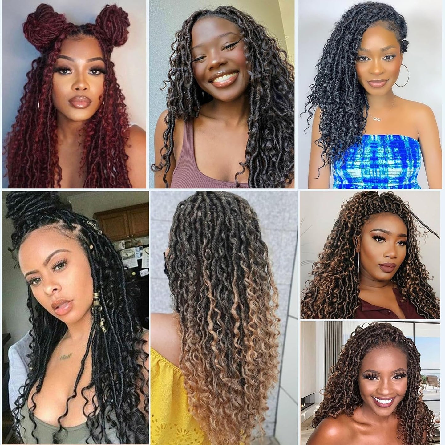 Goddess Locs Crochet Hair 14 Inch 8 Packs Faux Locs Crochet Hair for Black Women Boho Pre Looped Crochet Locs with Curly Ends River Locs Crochet Hair (1B/27)