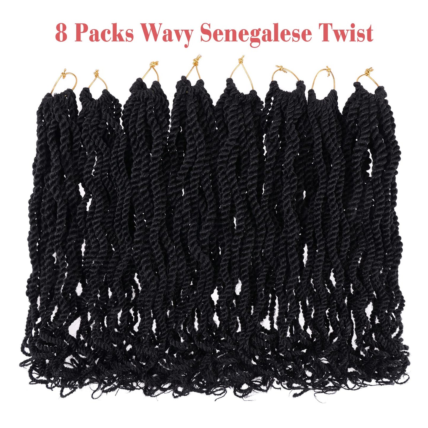Leeven 6 Inch Senegalese Twist Crochet Hair with Curly Ends, 8 Packs Black Pre Looped 2 Strand Short Twist Hair, Wavy Small Hanava Twist, Synthetic Crochet Braids for Women Girl Kids
