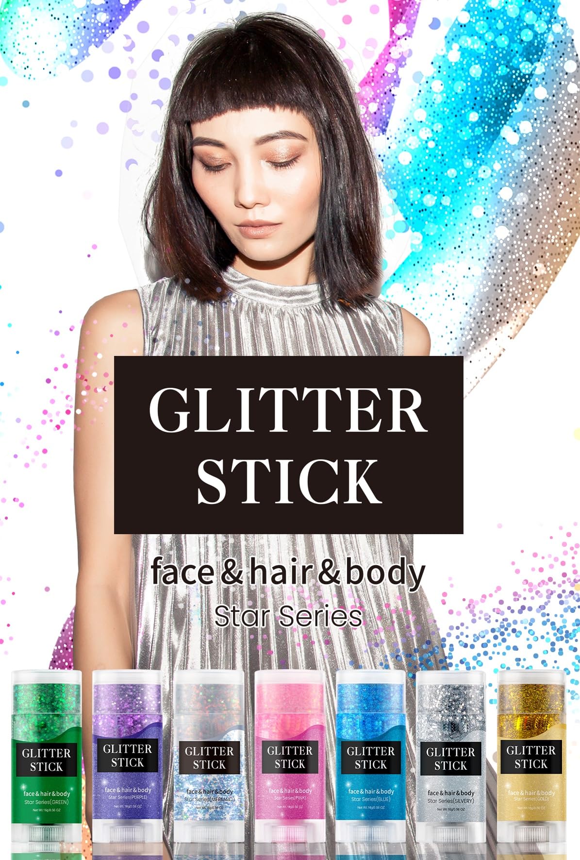 2 Color Face and Body Glitter Stick, Singer Concert Music Rave Face Body Sequins Glitter Stick for Women Face/Body/Hair/Eyes/Lip Glitter Makeup. (Gold &Blue)