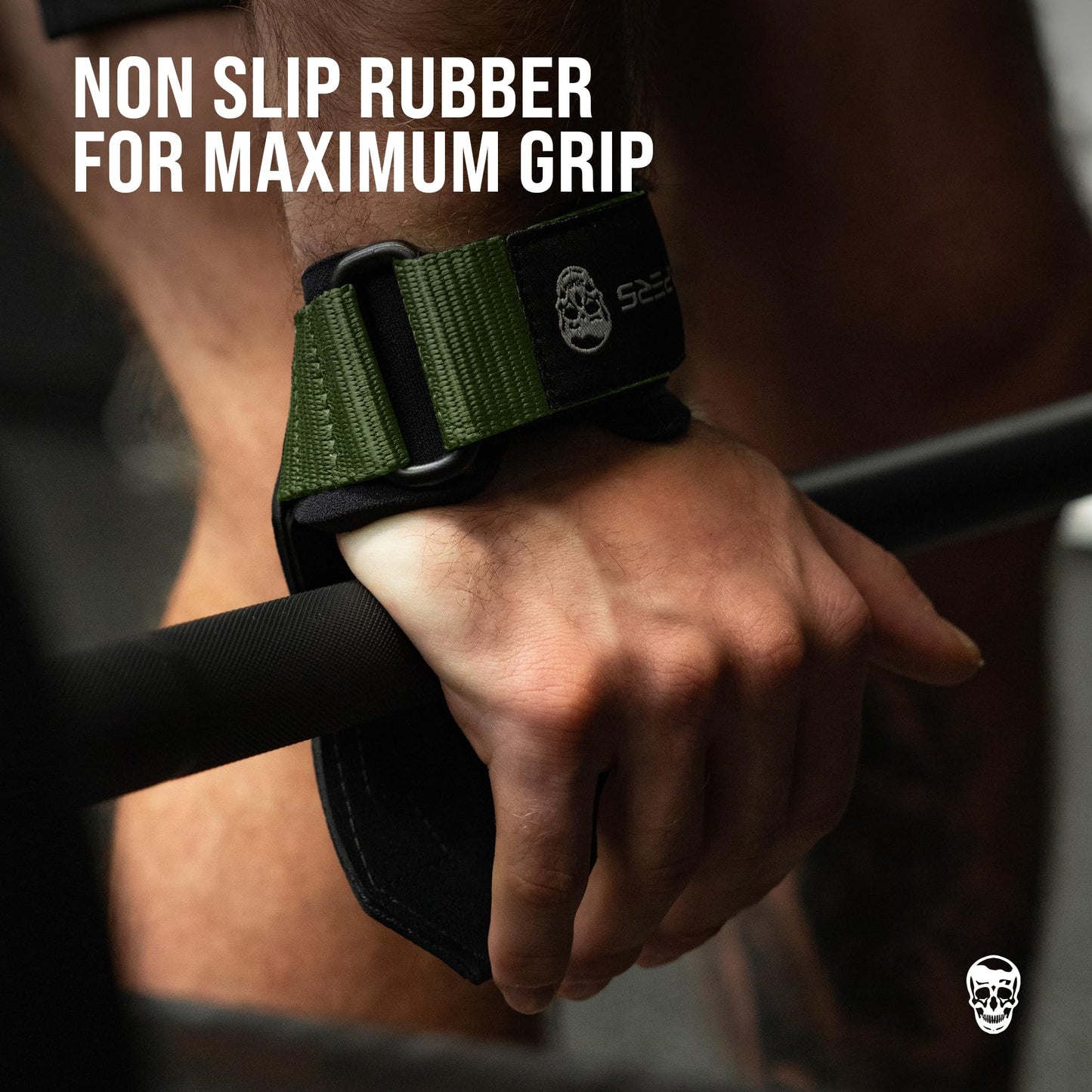 Gymreapers Weight Lifting Grips (Pair) for Heavy Powerlifting, Deadlifts, Rows, Pull Ups, with Neoprene Padded Wrist Wraps Support and Strong Rubber Gloves or Straps for Bodybuilding (Green, Small)