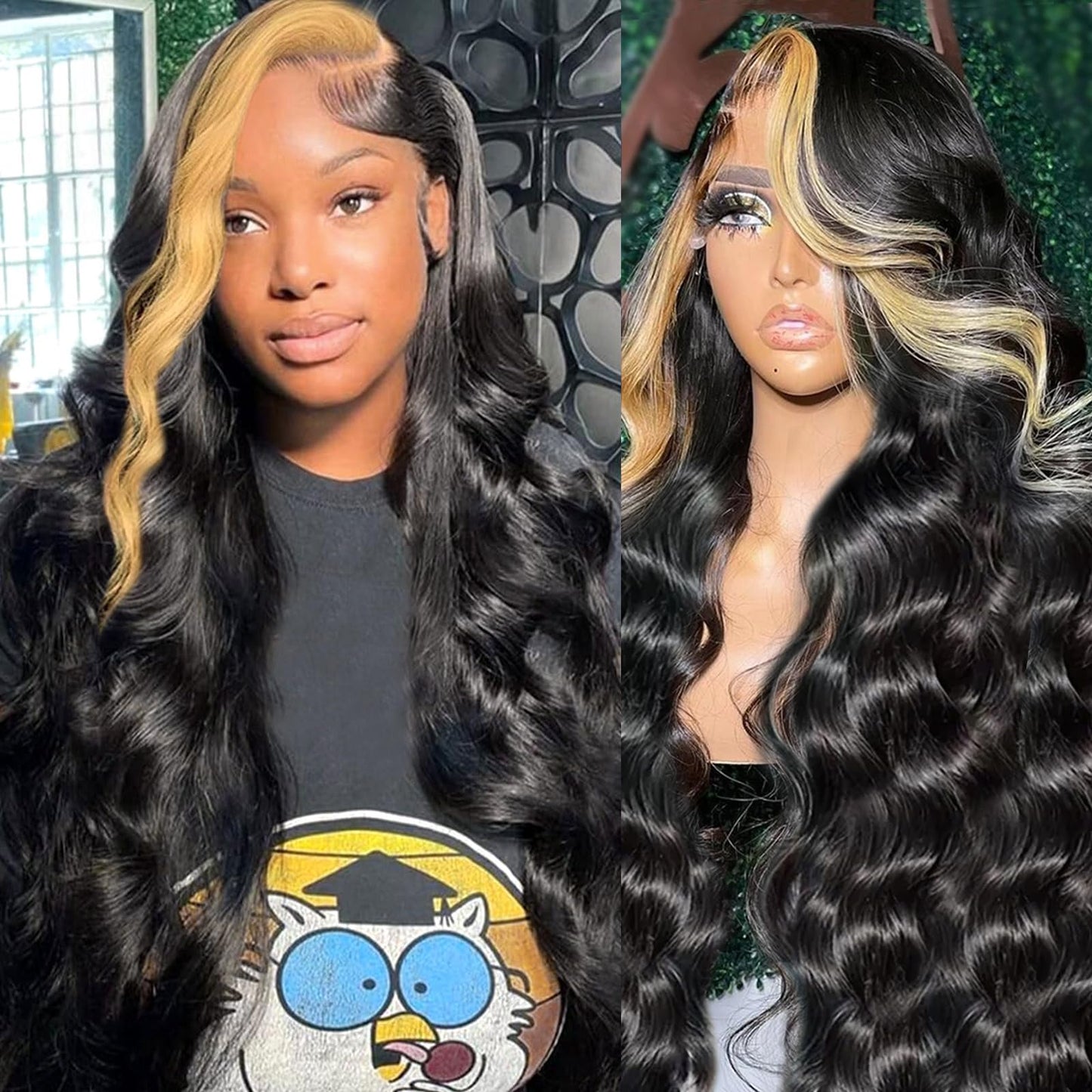 haha Honey Blonde Highlight Lace Front Wig Human Hair 1B/27 Black Light Brown Skunk Stripe Human Hair Wig Lace Front Pre Plucked 13x4 Glueless Body Wave Lace Frontal Wig 32 Inch 180% Density