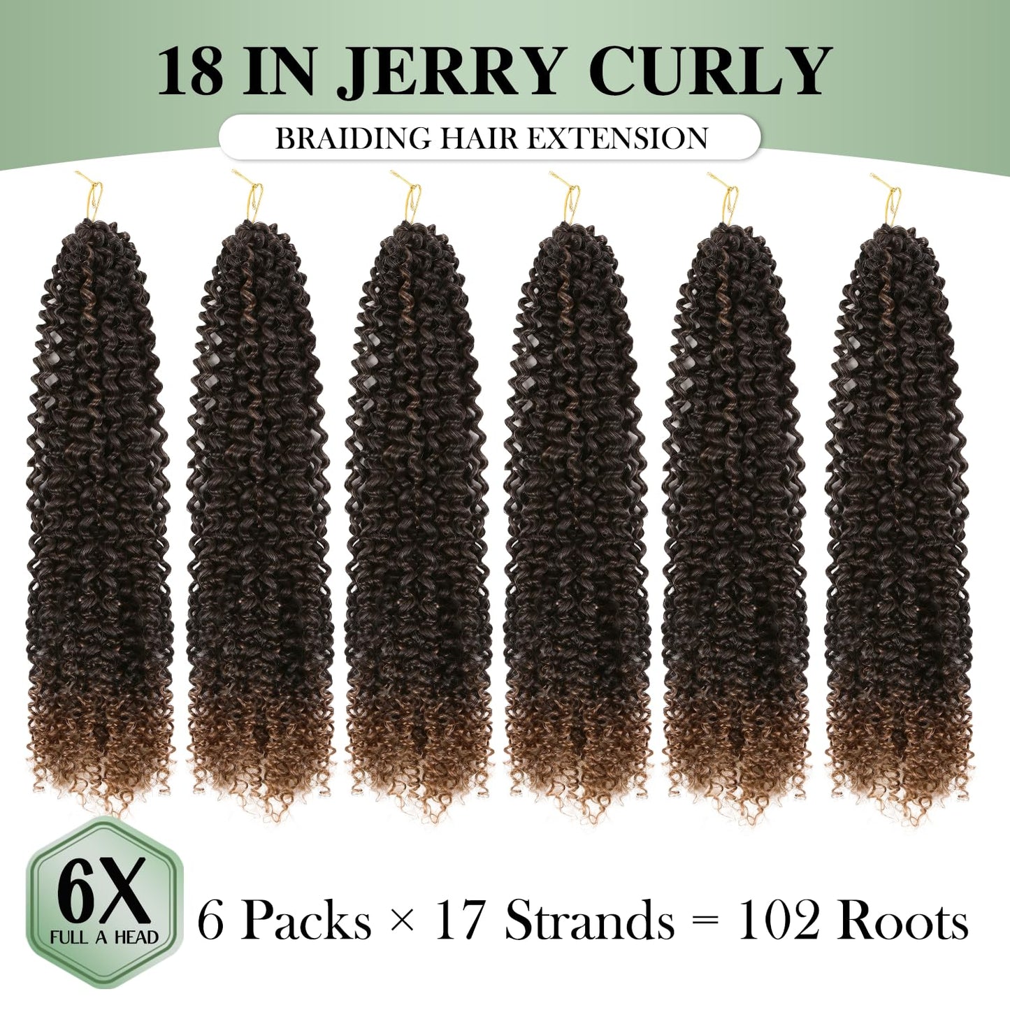 WIGER Kinky Curly Braiding Hair Marlybob Crochet Hair Ombre Brown Jerry Curly Passion Twist Hair 18 Inches Long Curly Crochet Braids for Women Synthetic Kinky Twisted Hair Extensions (6 Packs, 1B/30)