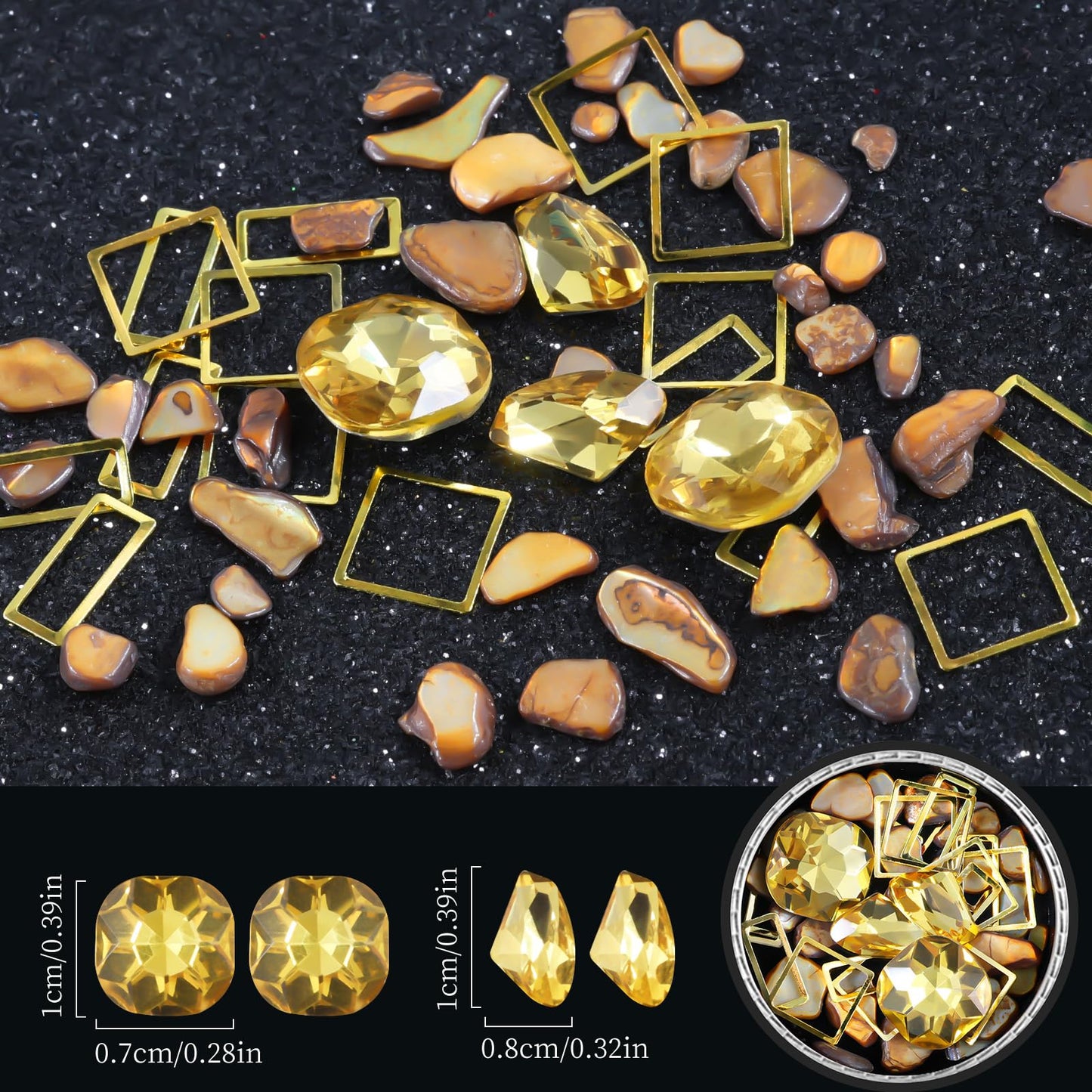 6 Wheels Mixed Sparkle Nail Art Rhinestones Diamonds Crystals Butterfly Beads Artificial Pearls Gold Silver Nail Studs Gems Metal Hollow Rivets Charms (Yellow)