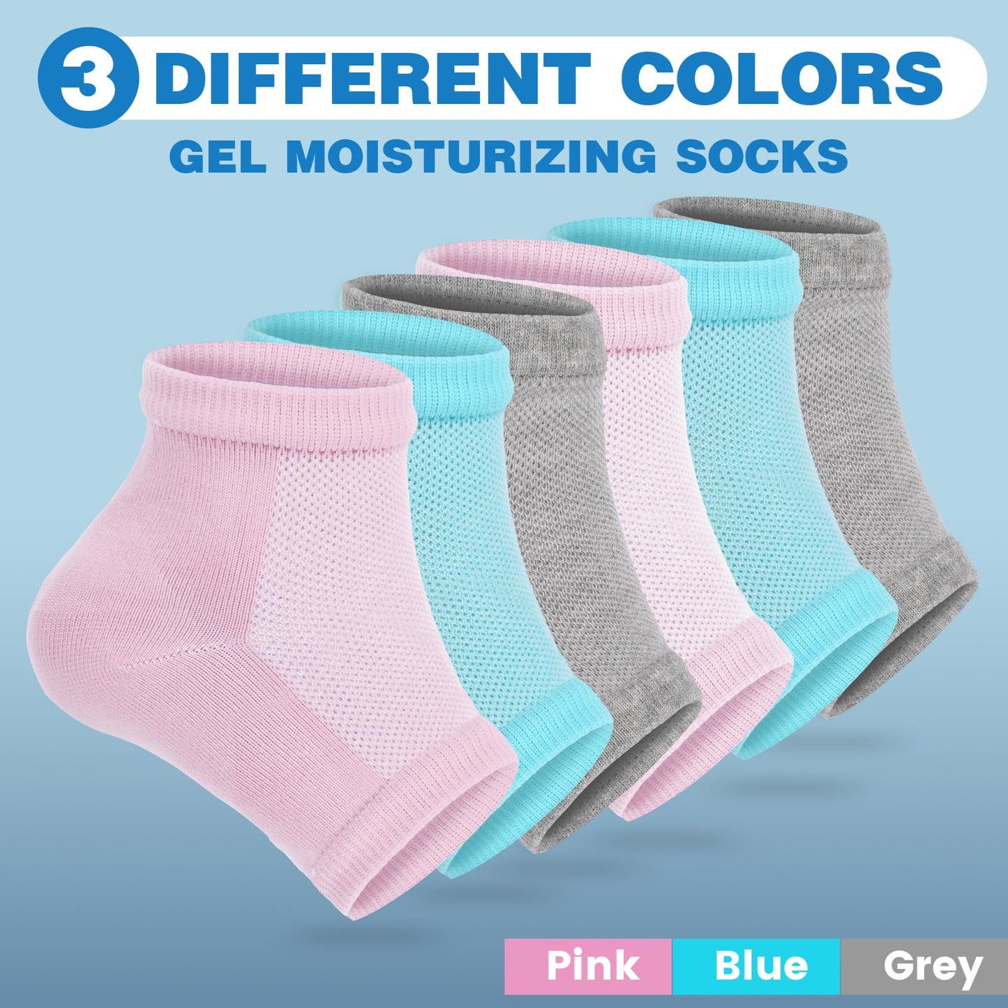 TEAWOO 3 Pairs Moisturizing Heel Socks for Cracked Heel Treatment, Foot Care Toeless Socks to Soften and Hydrate Dry Cracked Feet Heels, Cracked Heel Repair Socks, Gel Socks for Dry Cracked Feet