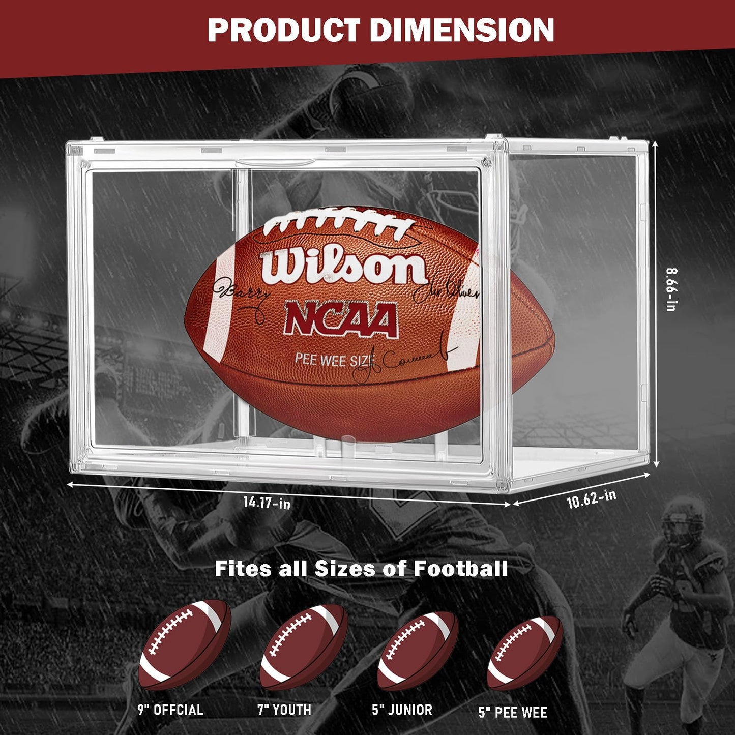 2 Pack Football Display Case, Leffis Football Case Display Case, Memorabilia Display Cases with Magnetic Door and Removable Football Stand for Autographed Football (Assembly Required)