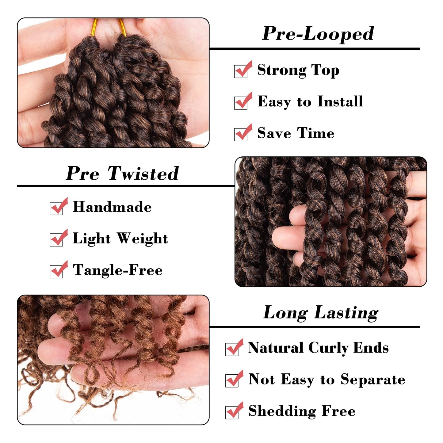 Leeven Crochet Hair for Women 14 Inch Pre Twisted Passion Twist Hair 8 Packs Ombre Brown Pre Looped Bomb Crochet Passion Twists Short Bohemian Braids Synthetic Hair Extensions #T30
