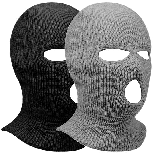 2pcs 3 Hole Winter Knitted Mask, Full Face Cover Ski Scarf Mask Warm Balaclava for Adult Skiing, Motorcycle,Wind Protection, Black+Grey