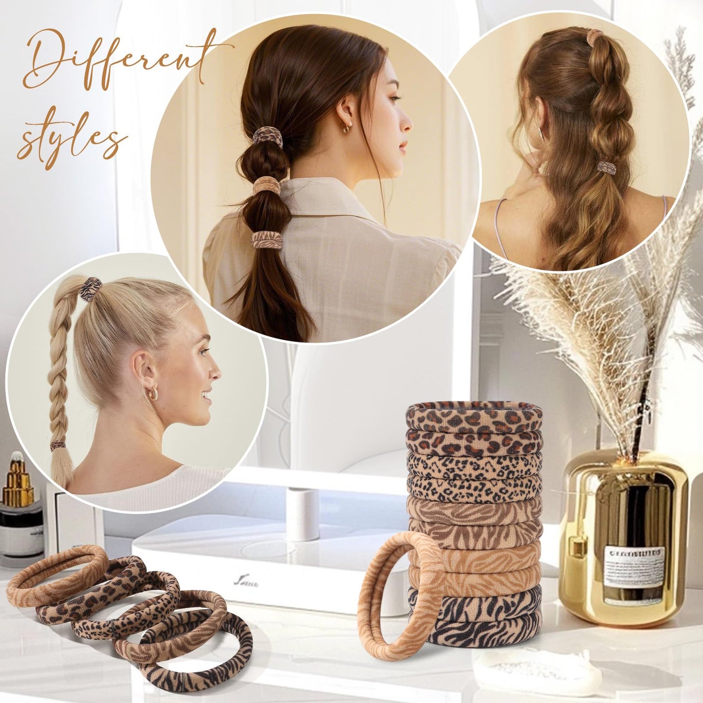 Bessrung 100PCS Seamless Elastic Hair Ties for Women Girls, No Damage Ponytail Holders for Thin Thick Hair, Leopard Animal Print Hair Bands for Women's Hair, Hair Accessories for Girls