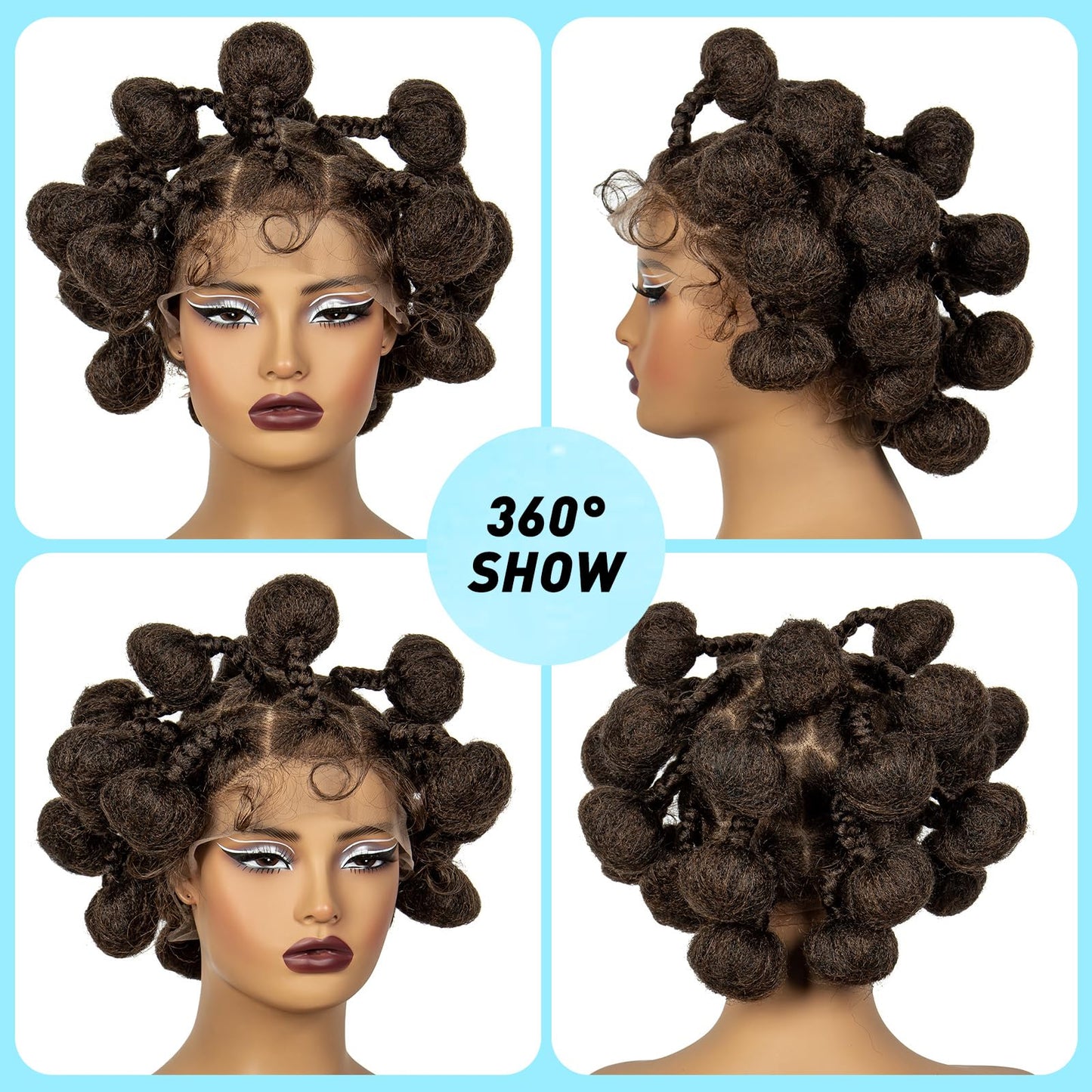 A ANYTIME Handmade Bantu Knotless Braided Wigs Synthetic Full Lace Braided Wig Buns Wig Full Lace Braids Wig with Baby Hair African Braiding Hair Wig for Black Women(1B-30)