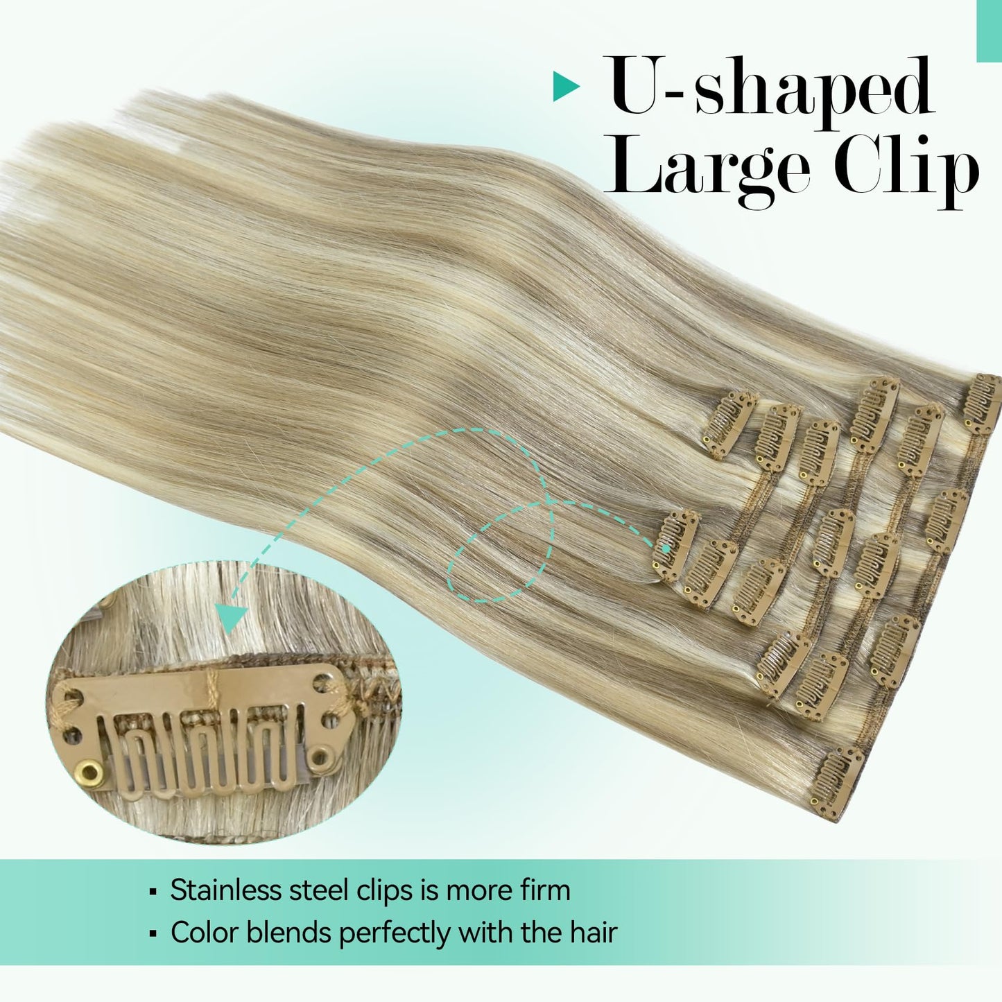 Ukira Blonde Clip in Hair Extensions, 15 Inch 70g 7pcs Ash Blonde Mixed Bleach Blonde Highlighted Hair Extensions, Ntural Straight Remy Human Hair Clip in Extensions for Women