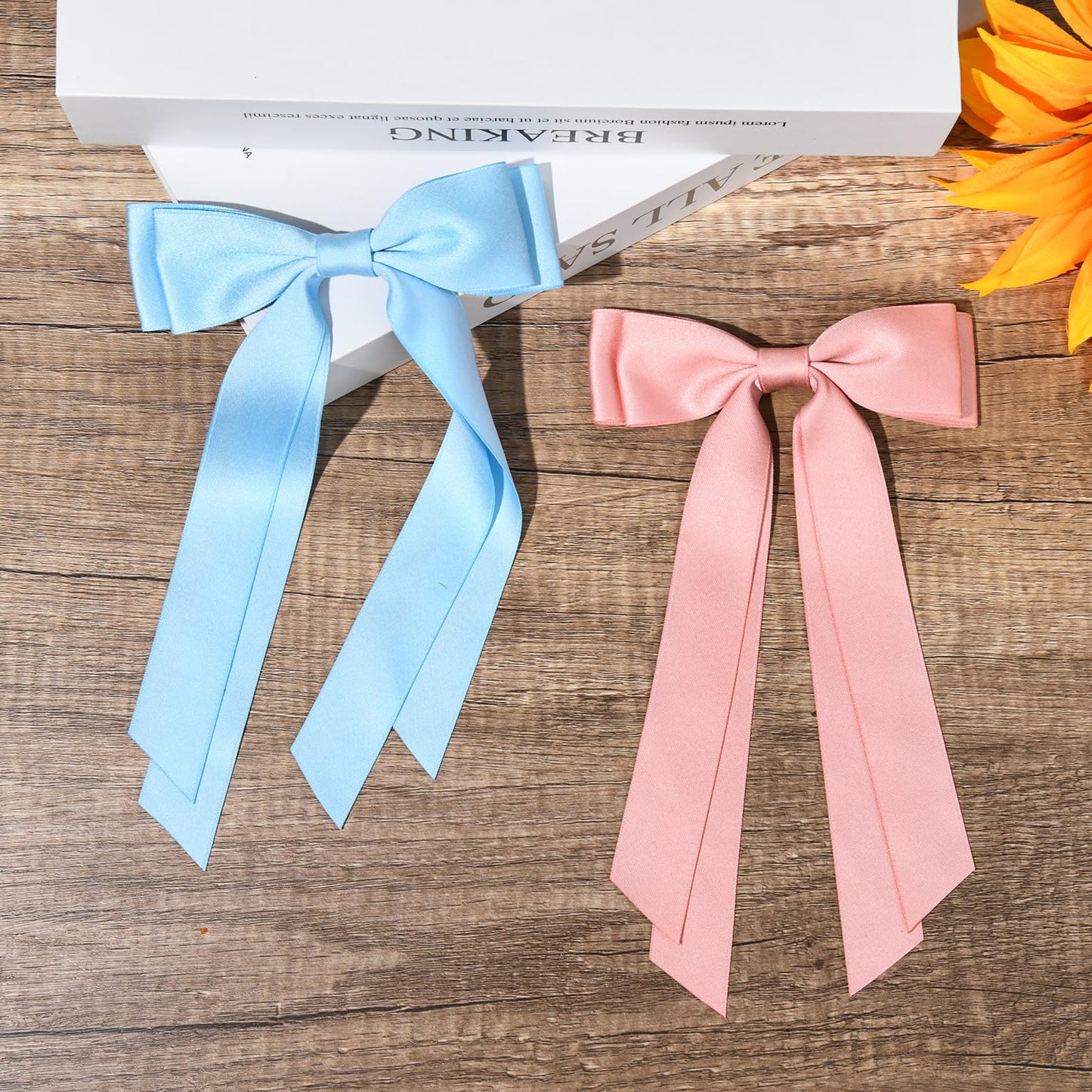 2PCS Silky Satin Hair Bows Hair Clip Pink Blue Hair Ribbon Ponytail Holder Accessories Slides Metal Clips Hair Bow for Women Girls Toddlers Teens Kids