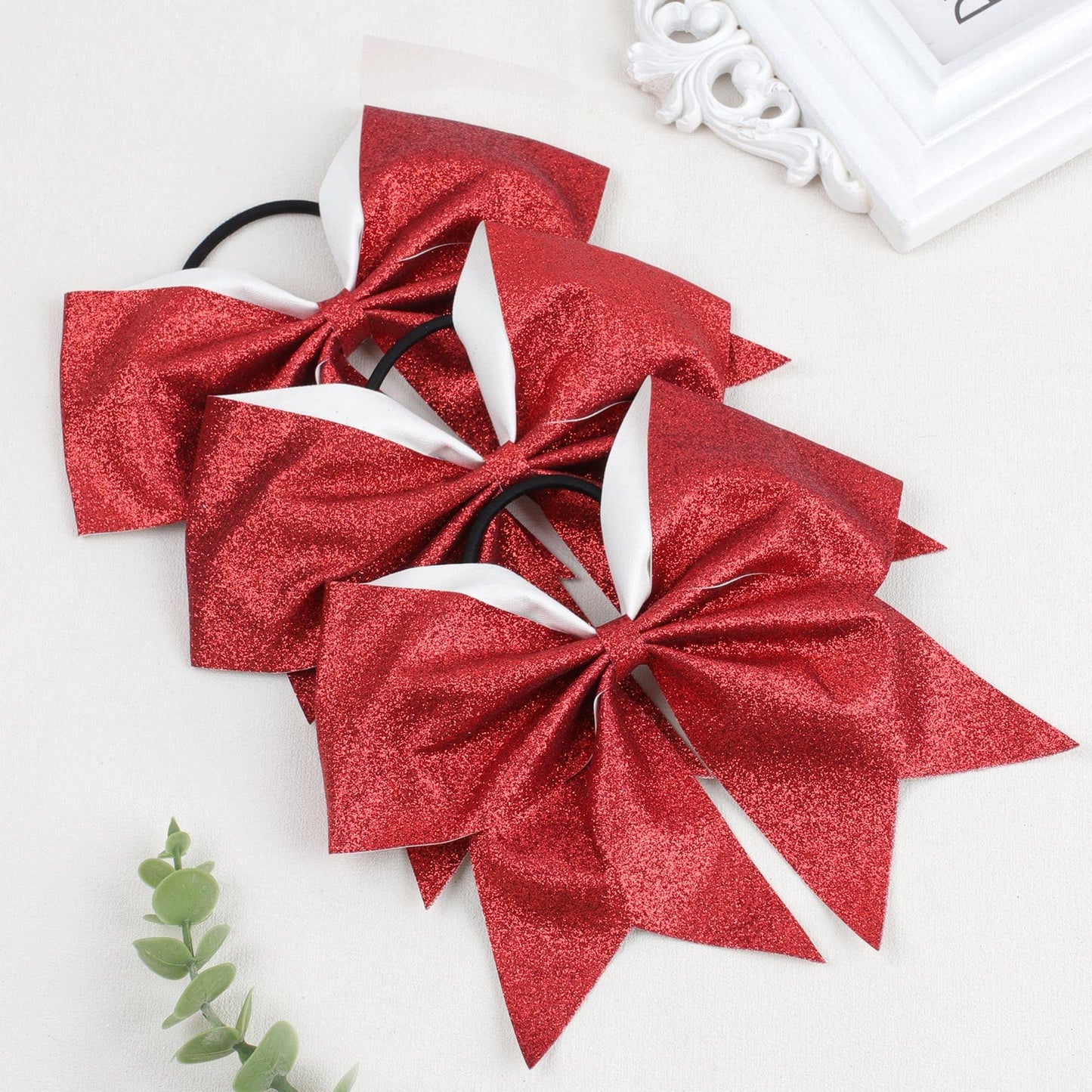 16PCS 8" Large Glitter Cheer Bows for Cheerleaders, CN Sparkly Hair Bows with Elastic Hair Ties Accessories for Teens Girls Women Cheerleading Softball Competition Sports