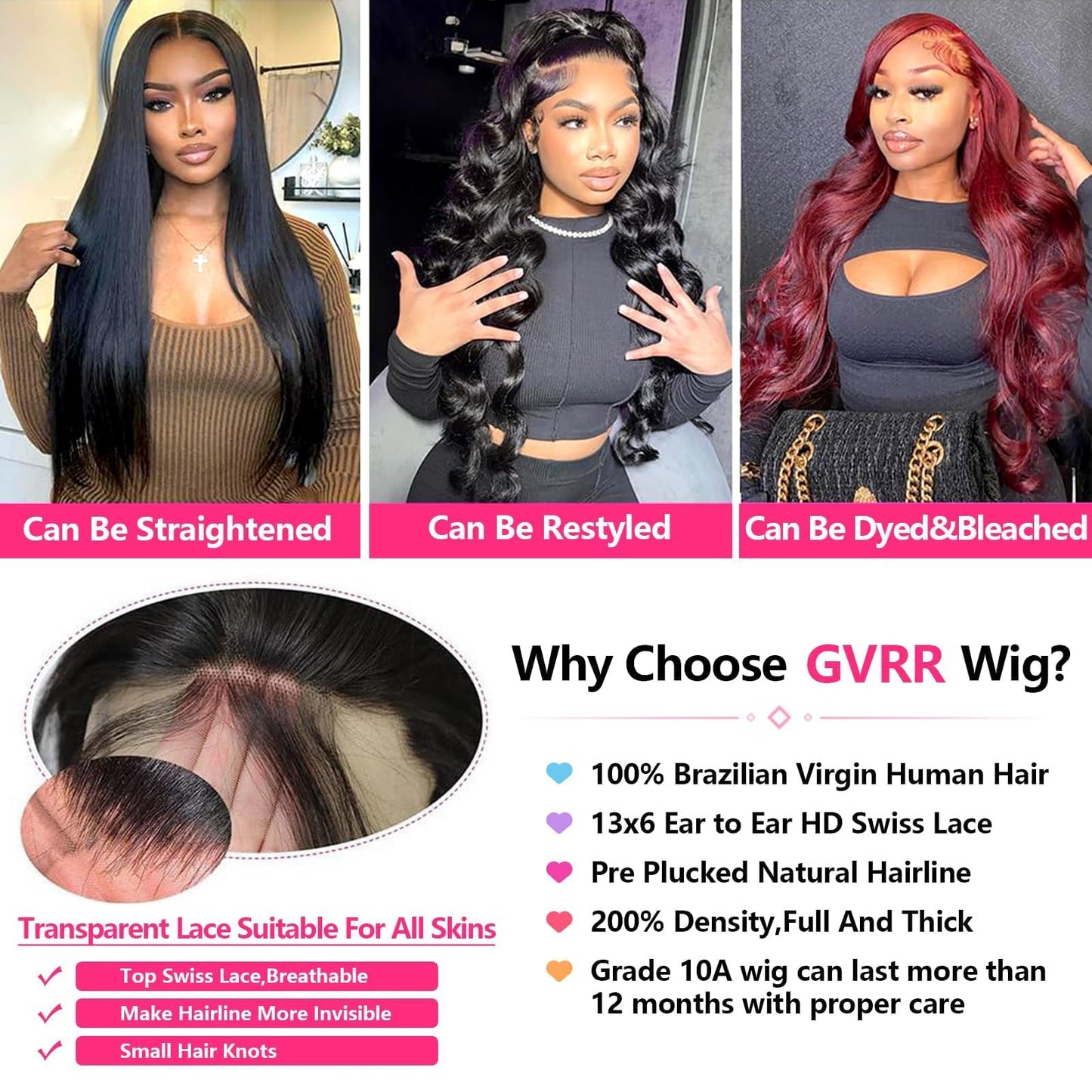 GVRR 26 Inch Body Wave Lace Front Wigs Human Hair 180% Density 13x6 Lace Front Wigs Human Hair Pre Plucked 13x6 HD Lace Frontal Wigs Human Hair Lace Front Wigs for Women