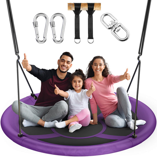 43" Saucer Tree Swing for Kids Adult, 700lbs Weight Capacity, Waterproof Flying Saucer Swing with Adjustable Hanging Straps, Swing Seats for Backyard Outdoor Indoor Playground, Purple