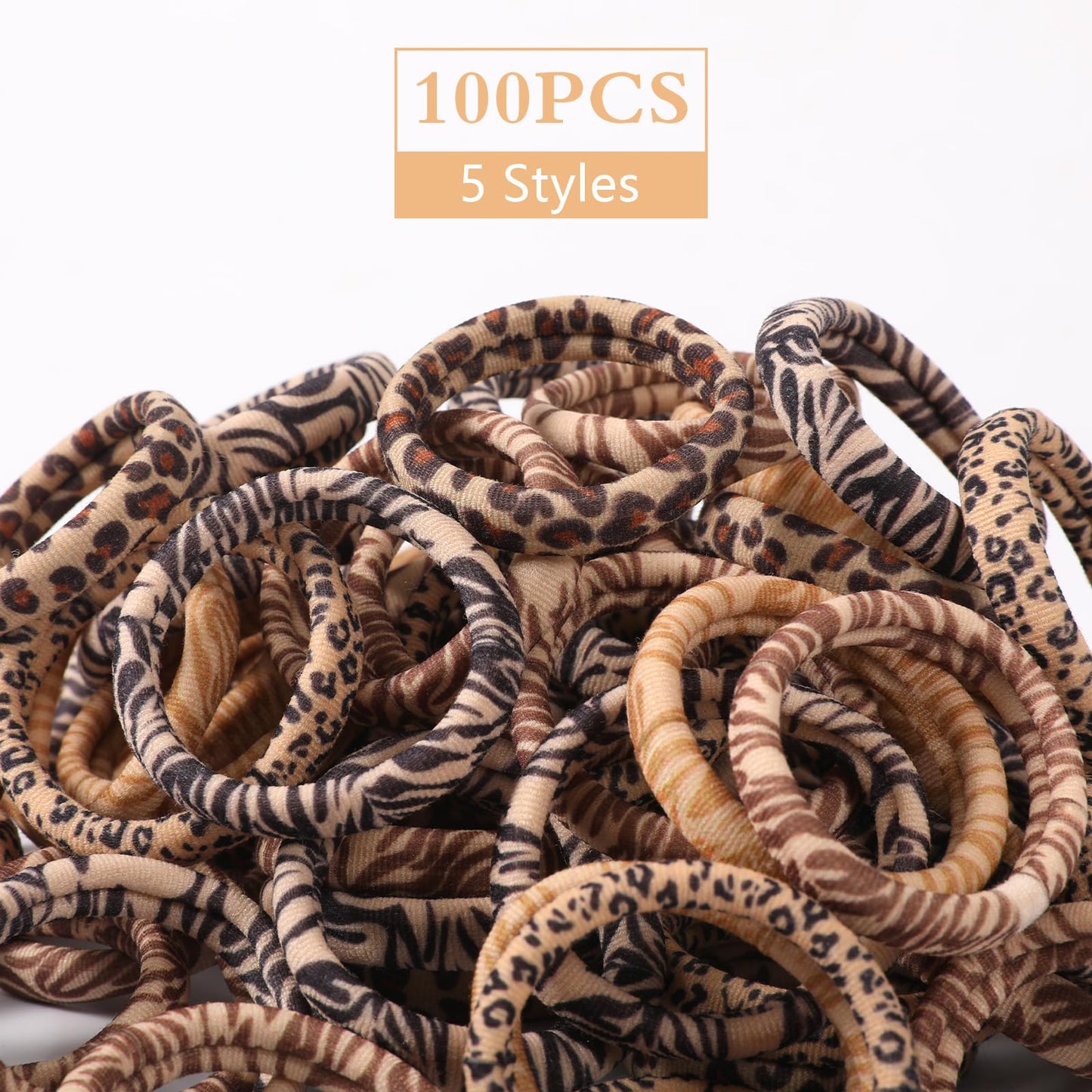 Bessrung 100PCS Seamless Elastic Hair Ties for Women Girls, No Damage Ponytail Holders for Thin Thick Hair, Leopard Animal Print Hair Bands for Women's Hair, Hair Accessories for Girls
