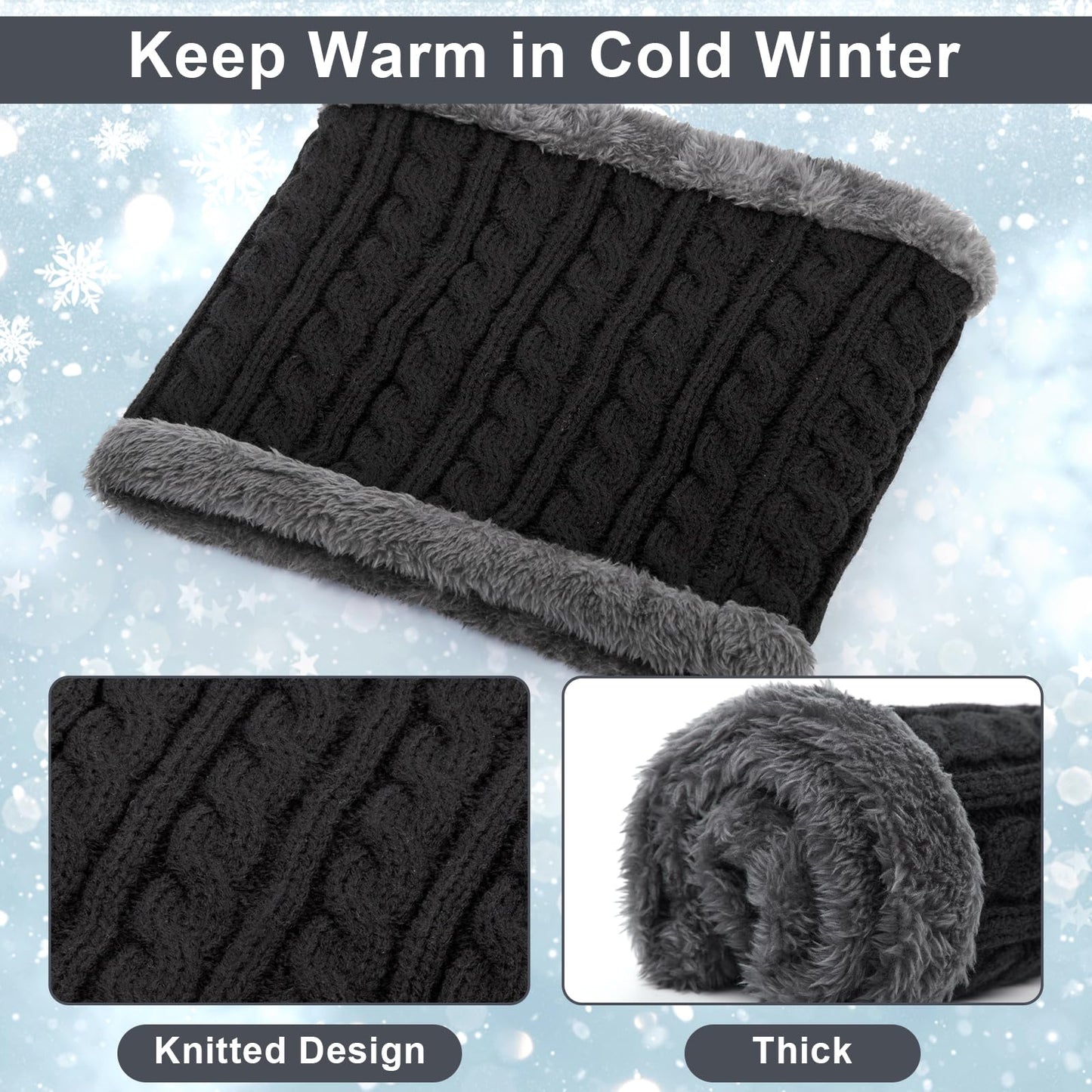 3 Pcs Boys Girls Winter Beanie Hat Scarf Gloves Set Thick Knitted Warm Toddler Winter Hat Mittens Neck Warmer for Kids