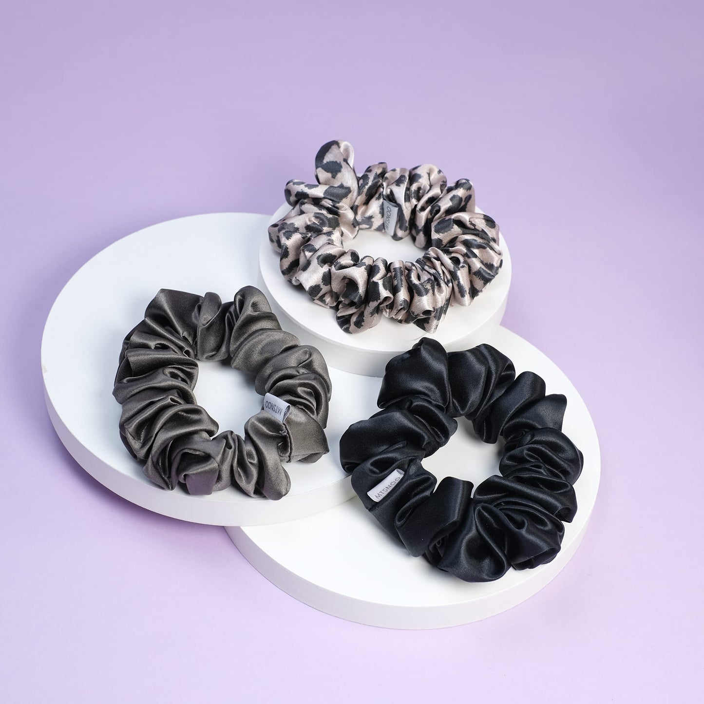 MTSNOO 100% Pure 22 Momme Mulberry Silk Scrunchies Set - Mini Scrunchies with Elastic Band for Curly Hair, 3 Pack Hair Ties and Ropes for Women and Girls