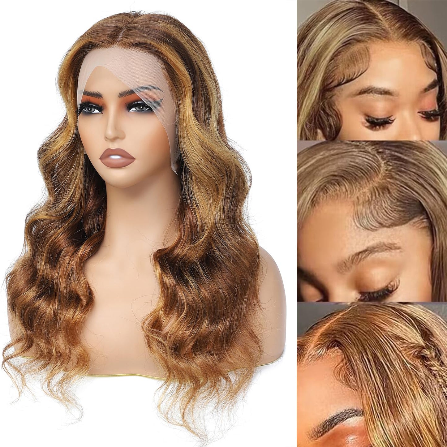 13x4 Ombre Lace Front Wigs Human Hair Pre Plucked for Women Blonde 13x4 Body Wave HD Lace Front Wigs Human Hair 4/27 Colored Brazilain Virgin Glueless Wigs Human Hair With Baby Hair(26in)