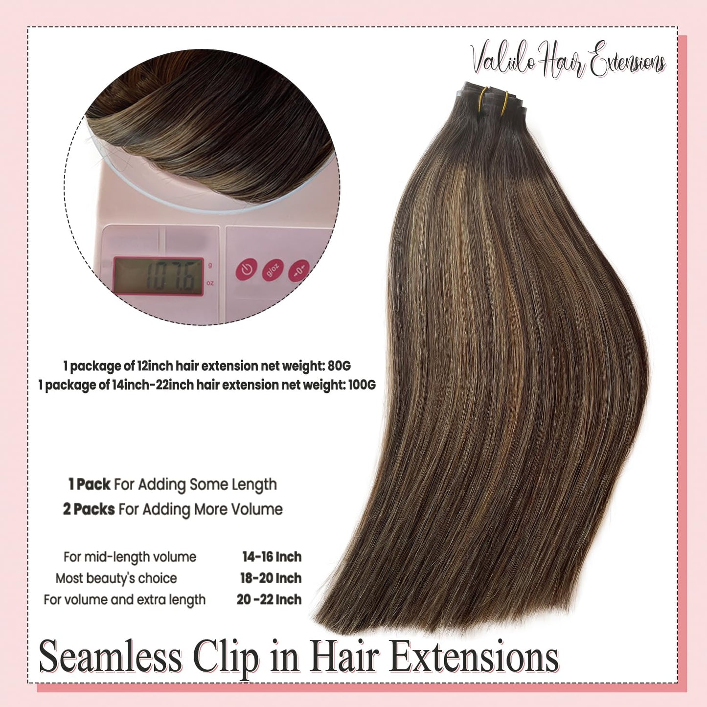 Hair Extensions Clip in Ombre Brown Highlights 7 Pcs Seamless Human Hair Clip in Extensions 22 Inch Invisible PU Skin Weft Natural Remy Human Hair Extensions for Women Full Head 100G