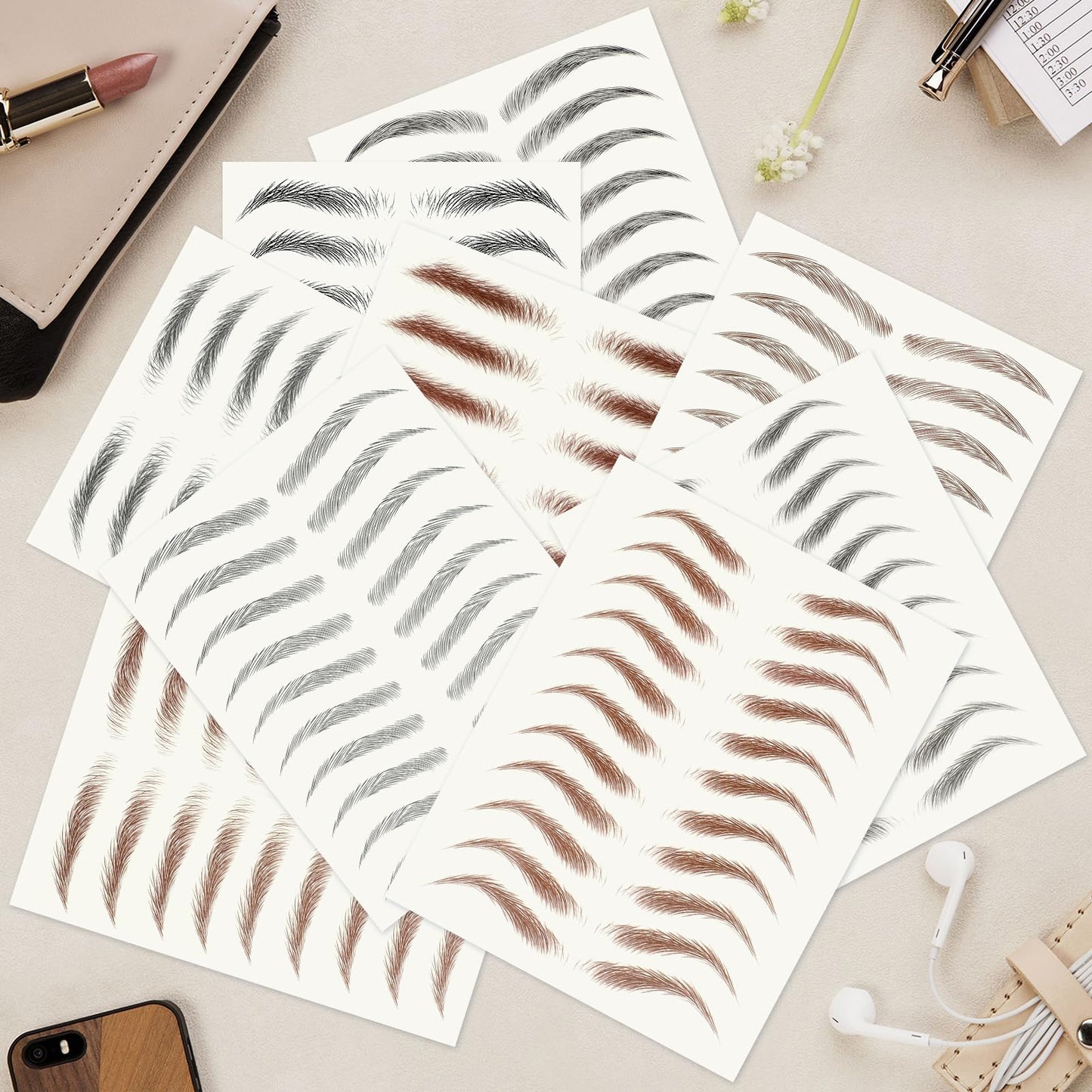 20 Sheets 180 Pairs Eyebrow Tattoo Sticker Waterproof 4D Hair-Like Natural Fake Tattoo Eyebrows Transfers Stickers Peel Off Brows Grooming Shaping Makeup Sticker for Women Girls, Brown