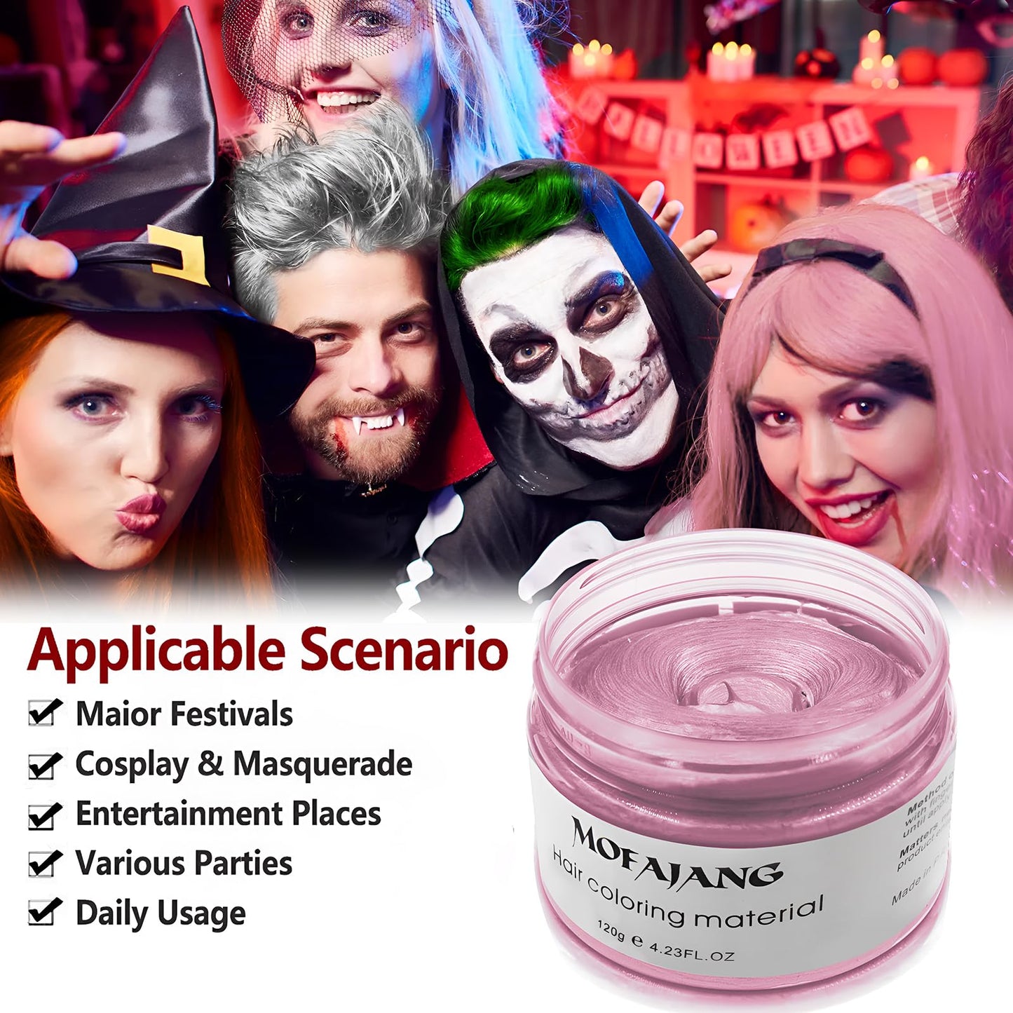 Temporary Hair Color Wax Kit - Hair Paint Wax with Hair Brush and Claw Clips, Light Pink, 4.23 Oz for Halloween, Cosplay Party, Christmas for Women, Men and Kids