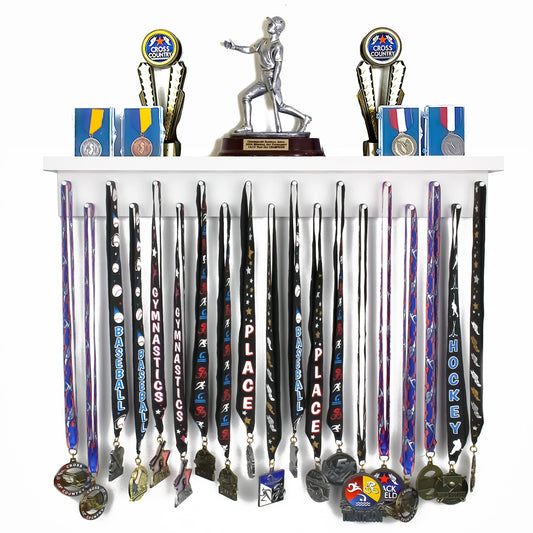 2ft- Medal Awards Rack- Premier Medal Hanger Display and Trophy Shelf - Multi-Purpose Trophy and Medal Holder for Medal Display, Plaques, Pictures, Trophies and More Solid Wood