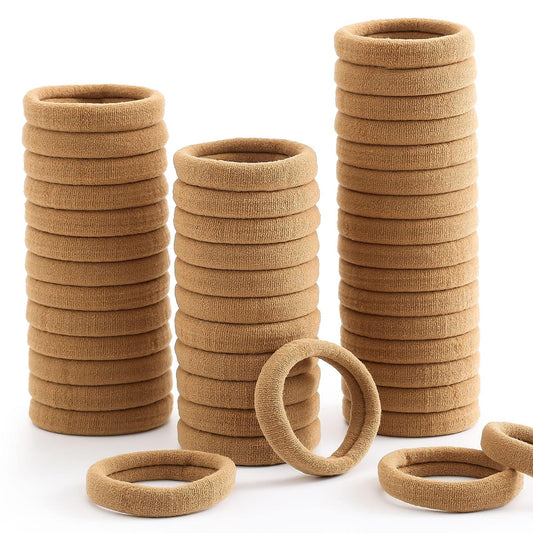 100 Pcs Thick Seamless Hair Ties, Ponytail Holders Hair Accessories No Damage for Thick Hair (Light Brown Colors)