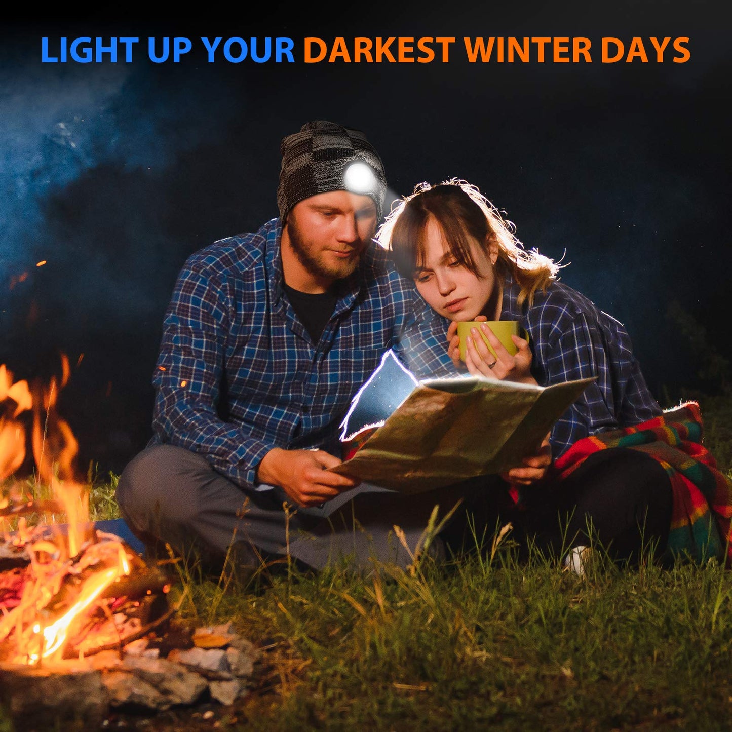 GREENEVER Stocking Stuffers for Men LED Beanie Hat with Light - Mens Gifts for Christmas Headlamp Cap Unisex Knit Lighted Headlight Hats Birthday Gifts for Dad