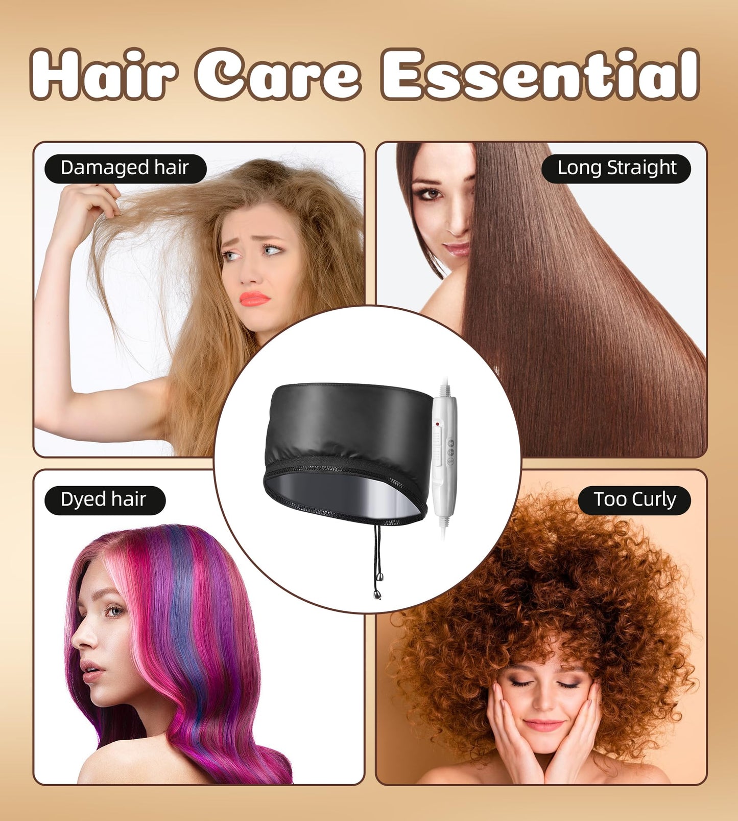 Hair Steamer Cap for Natural & Curly Hair - Safety Temperature Control, Quick Heat Up, Deep Conditioning Spa Treatment for Home Use