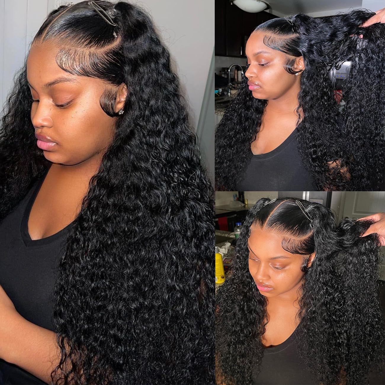 13x6 Deep Wave Lace Front Wigs Human Hair 180% Density Deep Wave Frontal Wigs Human Hair HD Lace Curly Wigs for Black Women Pre Plucked with Baby Hair Curly Lace Front Wig Human Hair 22 Inch