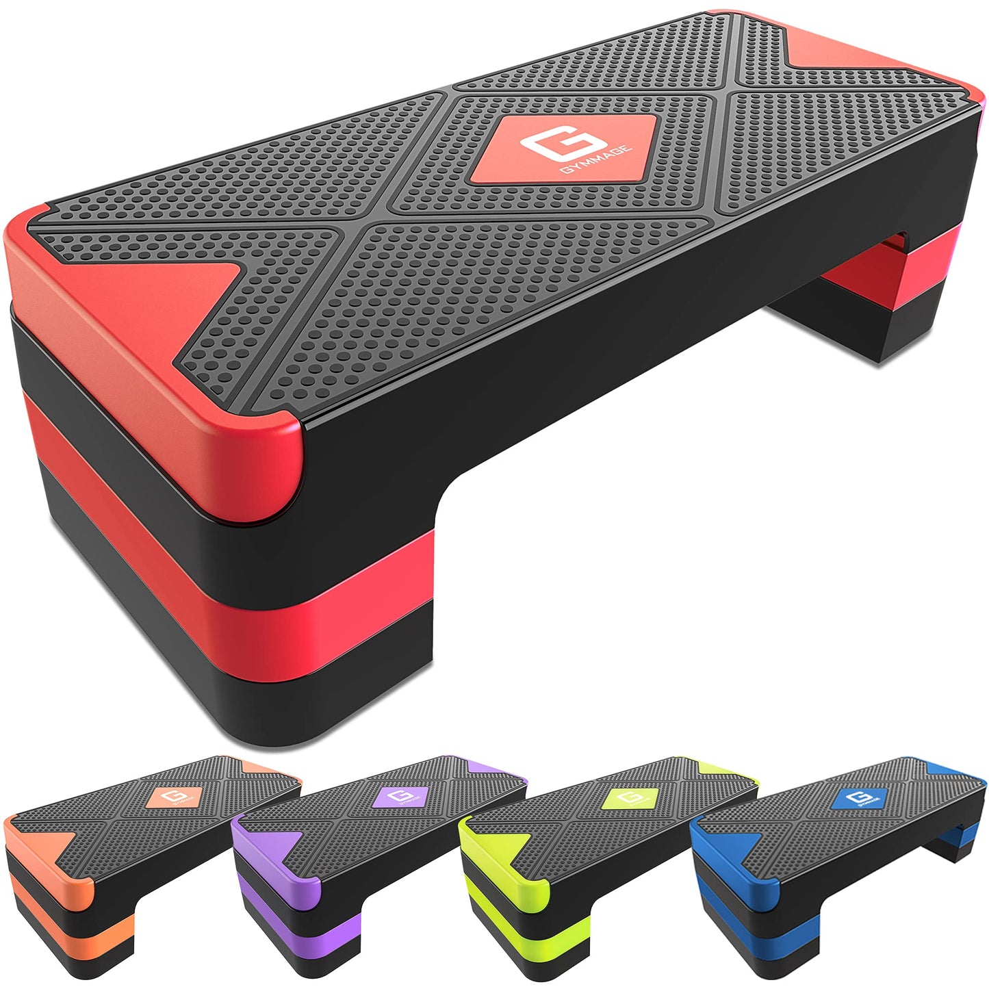 GYMMAGE Aerobic Exercise Step, Adjustable Aerobic Stepper for Exercise, Workout Step Platform for Step Up, 26.5" Step Deck with 4” 6” 8” Adjustable Height Risers, Women Home Gym Cardio Fitness
