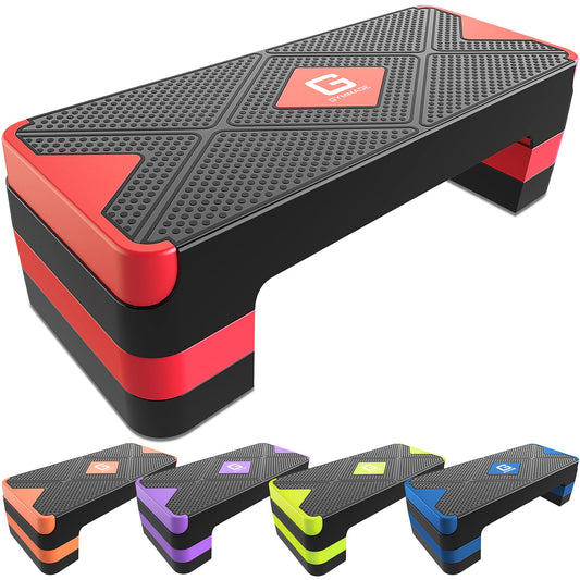 GYMMAGE Aerobic Exercise Step, Adjustable Aerobic Stepper for Exercise, Workout Step Platform for Step Up, 26.5" Step Deck with 4” 6” 8” Adjustable Height Risers, Women Home Gym Cardio Fitness