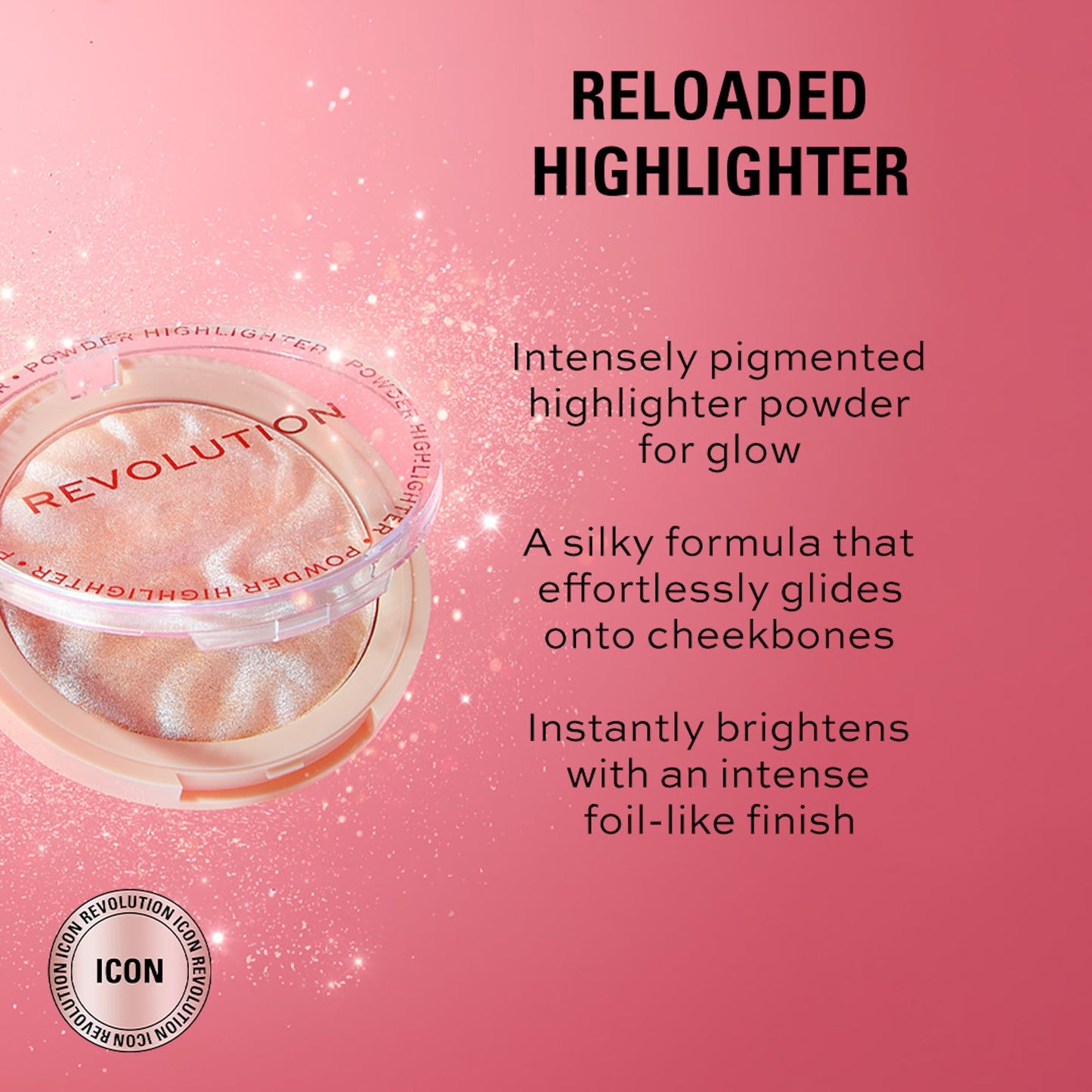 Revolution, Reloaded Pressed Powder Highlighter, Intensely Pigmented for a High Impact Dewy Finish, Peach Lights, 0.22 Oz