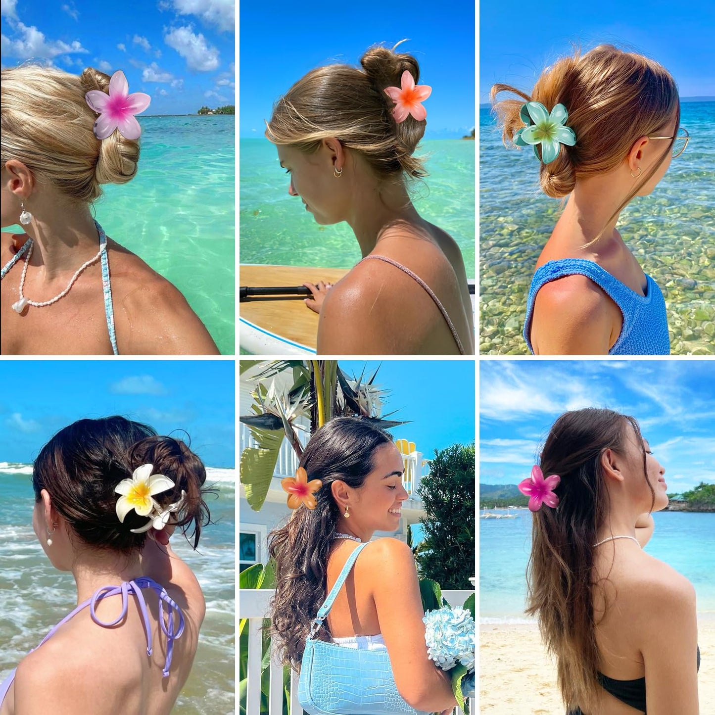 6 Pcs Flower Hair Claw Clips, Hawaiian Hair Clips for Women, Beach Cute Hair Accessories