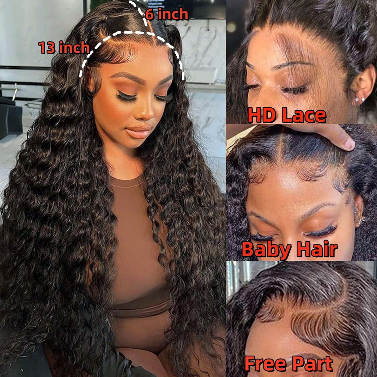 13x6 Water Wave Lace Front Wigs Human Hair 22 Inch 200% Density Wet and Wavy HD Transparent Lace Frontal Wig For Black Women Glueless Wigs Human Hair Pre Plucked with Baby Hair