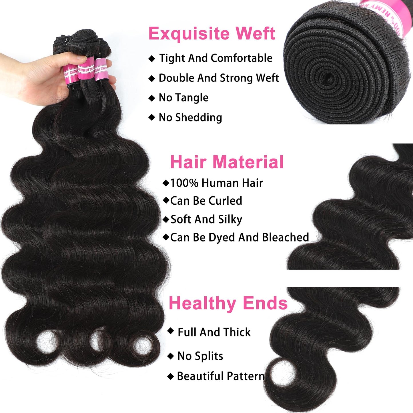 12A Body Wave Bundles Human Hair 20 22 24 Inch Human Hair Bundles Body Wave 3 Bundles 100% Unprocessed Brazilian Virgin Hair Bundles Deals Human Hair Extensions Natural Color