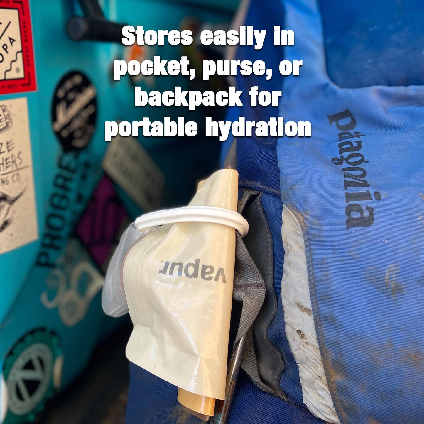 Vapur, Collapsible Water Bottle- 1 Liter, 33 Ounces- Reusable Leak Proof Water Bottles with Carabiner for Working Out, Camping, Backpacking, Hiking, & Travel!, Water Element Anti-Bottle Blue