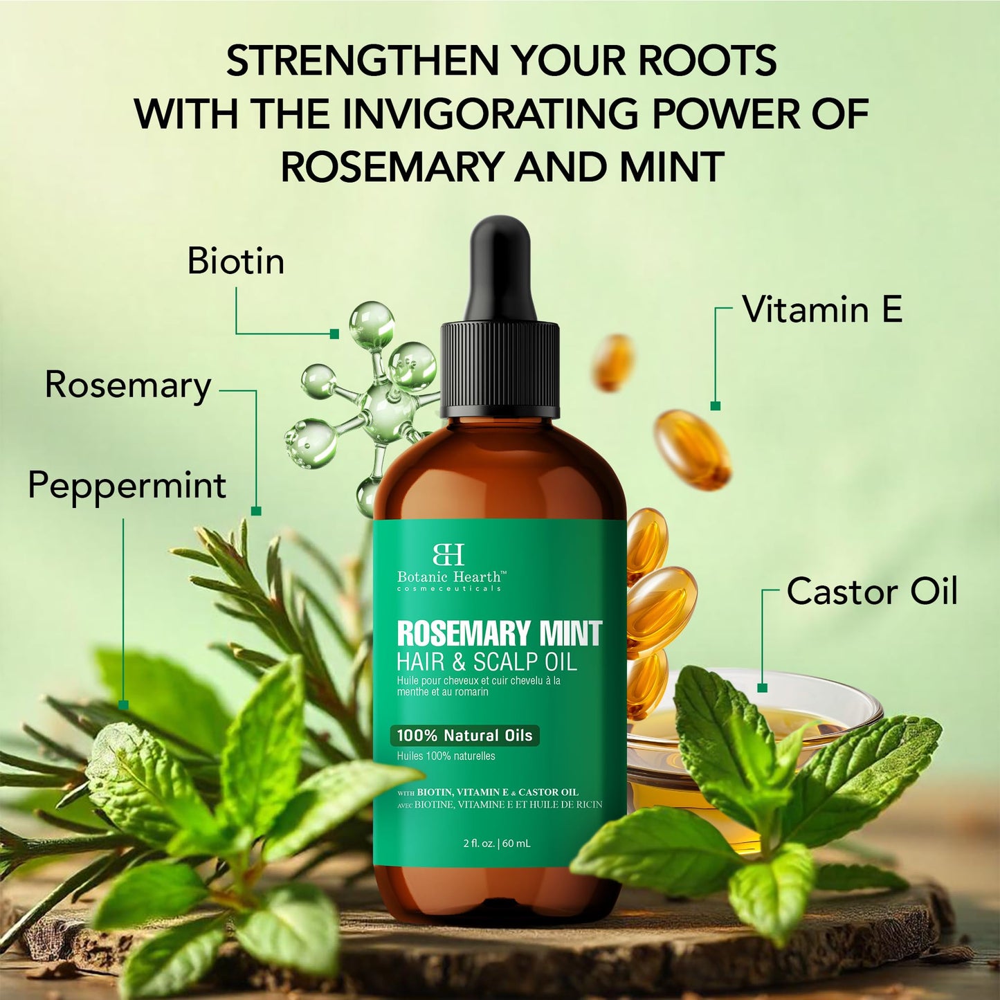 Botanic Hearth Rosemary Mint Hair & Scalp Strengthening Oil (2 fl oz) | Natural Hair Growth & Scalp Treatment | Nourishing & Strengthening Essential Oils for Thicker, Healthier Hair