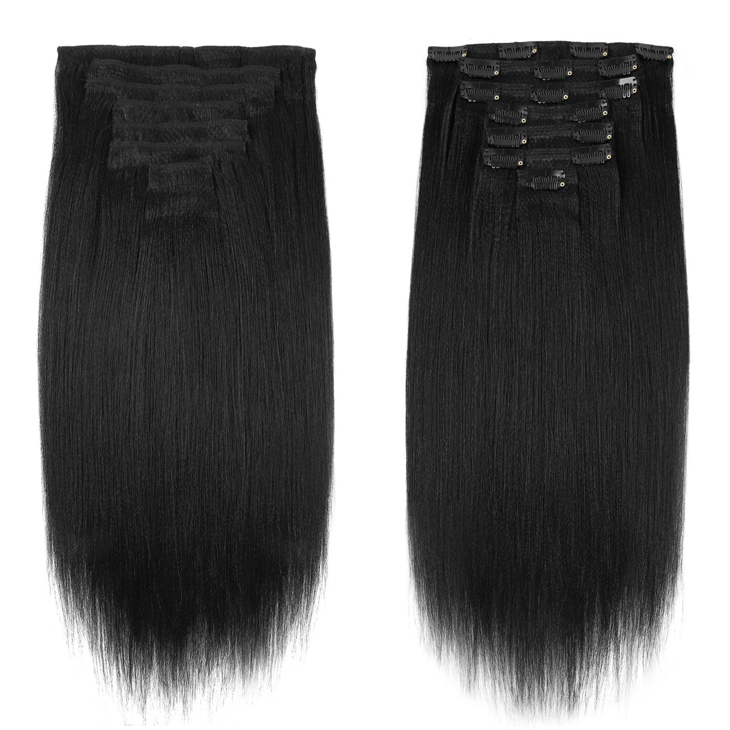 Sassina Light Yaki Straight Clip in Hair Extensions Human Hair Double Wefts Clip in Extensions for African American Black Women 120 Grams Jet Black 16 Inch 7Pcs