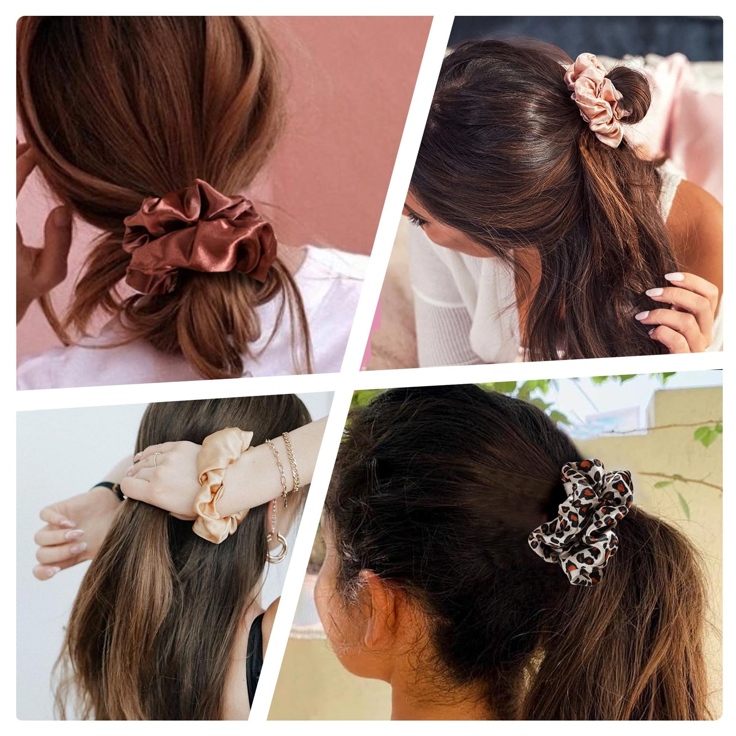 16 Scrunchies for Women - Satin Hair Ties and Bands, Big Ponytail Holders for Thick, Curly Hair, Cute No-Crease Pony Tails, No Damage