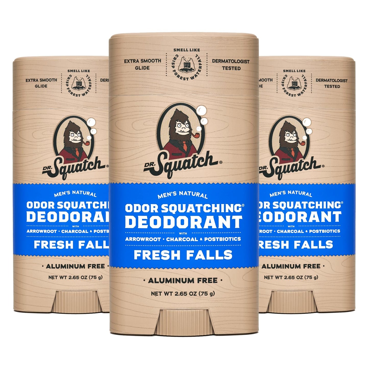 Dr. Squatch Natural Deodorant for Men 3 Pack Fresh Falls – Odor-Squatching Men's Deodorant Aluminum Free (2.65 oz, 3 Pack)