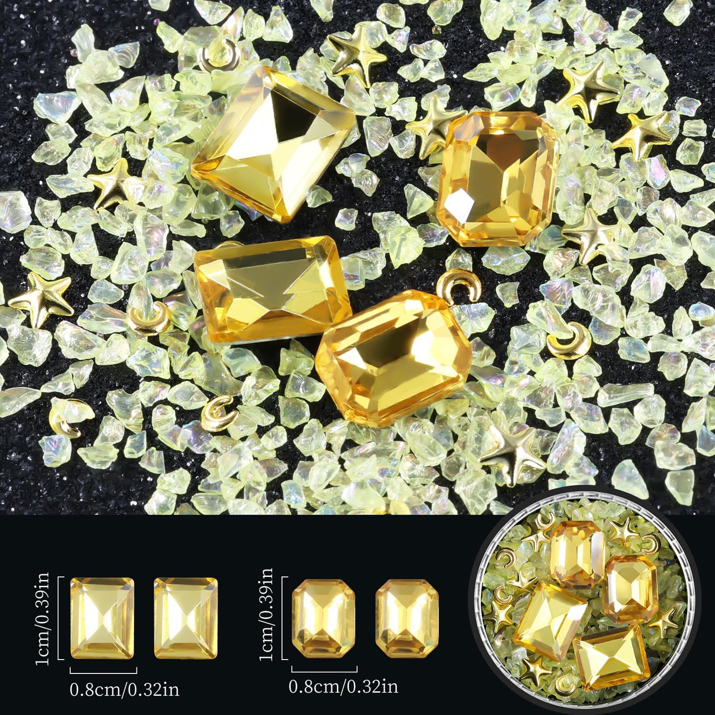 6 Wheels Mixed Sparkle Nail Art Rhinestones Diamonds Crystals Butterfly Beads Artificial Pearls Gold Silver Nail Studs Gems Metal Hollow Rivets Charms (Yellow)
