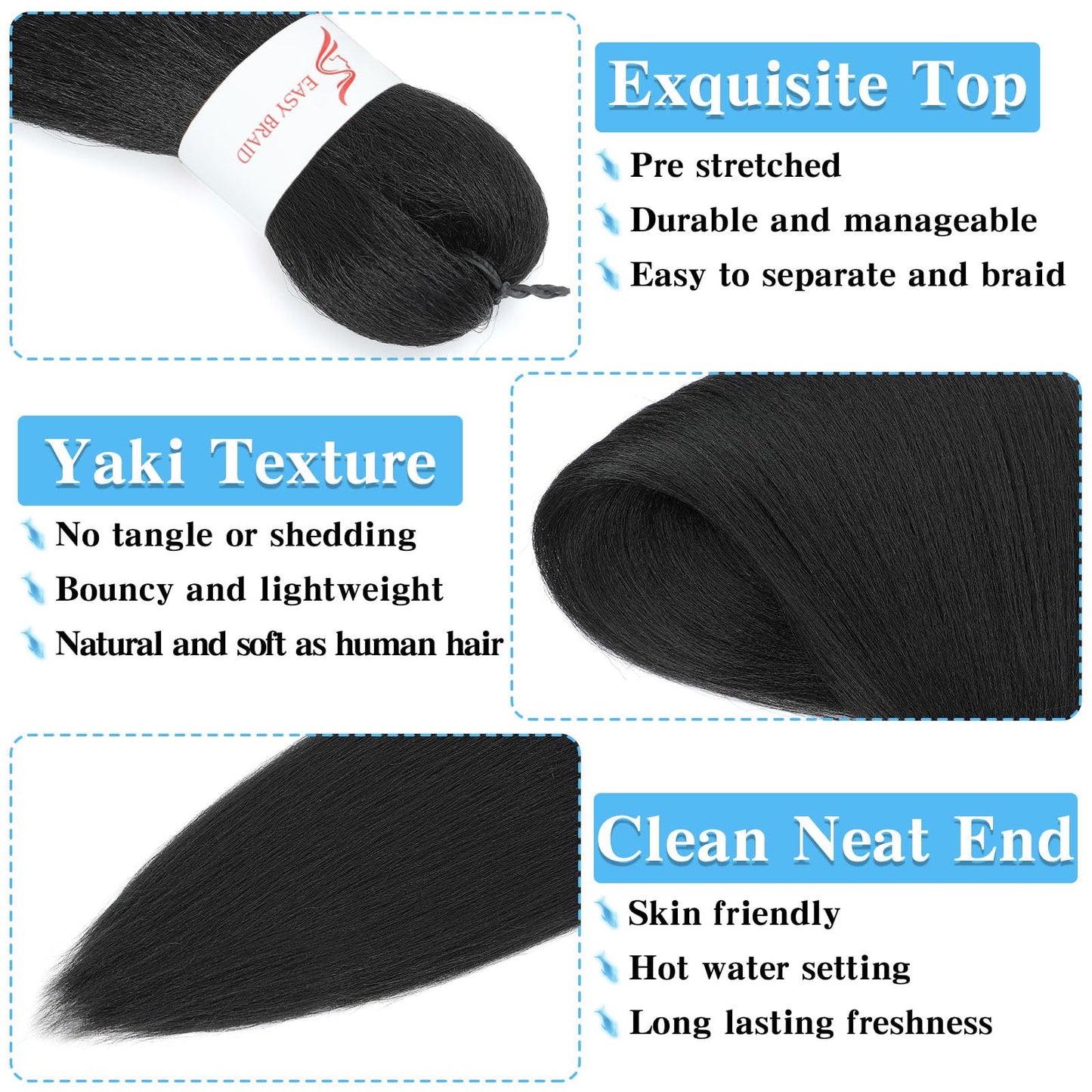 Braiding Hair Pre Stretched 14 Inch 8 Pack Braiding Hair Extensions Itch Free Soft Yaki Texture Hot Water Setting Synthetic Crochet Braids Hair For Women Girls (14Inch,1B)