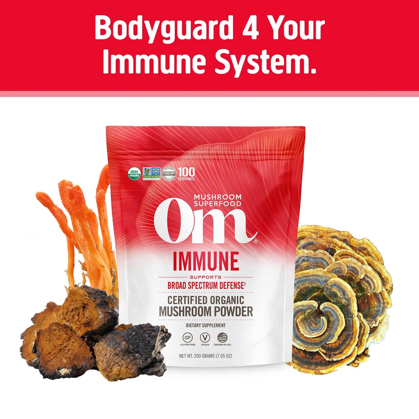 Om Organic Mushroom Superfood Powder, Immune, (100 Servings), Reishi & Turkey Tail, Immune Support Supplement, 7.05 Ounce (Pack of 1)