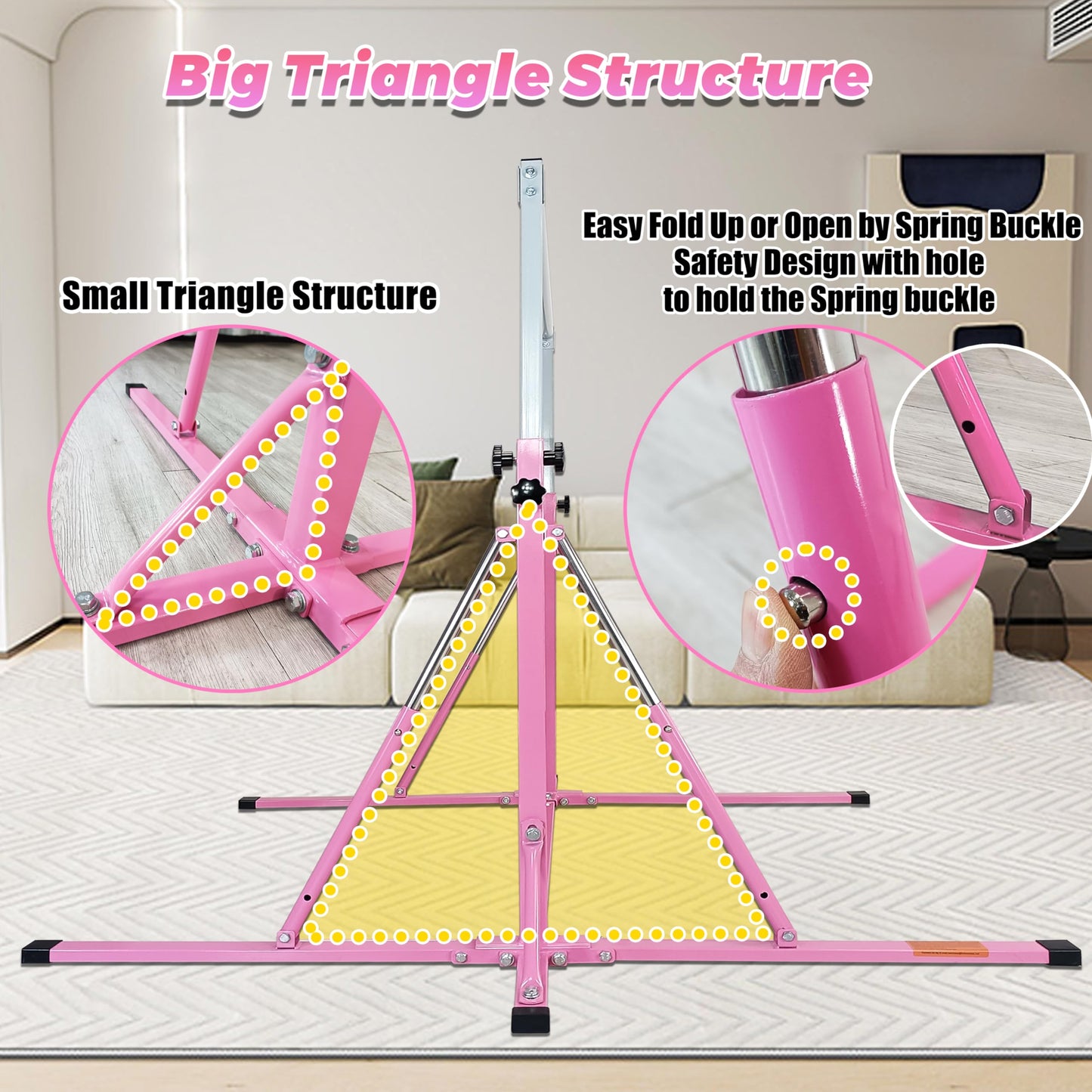 FC FUNCHEER Foldable Gymnastics Bar,5FT Horizontal bar,Adjustable Kids Training bar for Kids Ages 3-15,Kids Gymnastics bar,Triangle Stable Structure-Gym Equipment for Home