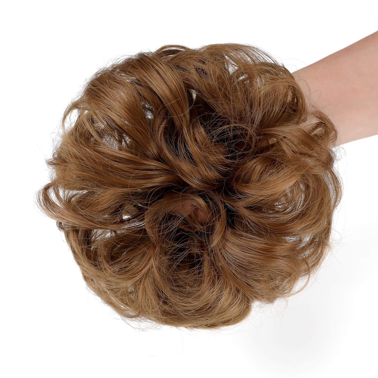 FeidyLong 2 PCS Messy Bun Hair Piece Wavy Curly Scrunchies Synthetic Chignon Ponytail Hair Extensions Thick Updo Hairpieces for Women Girls(Light Auburn)