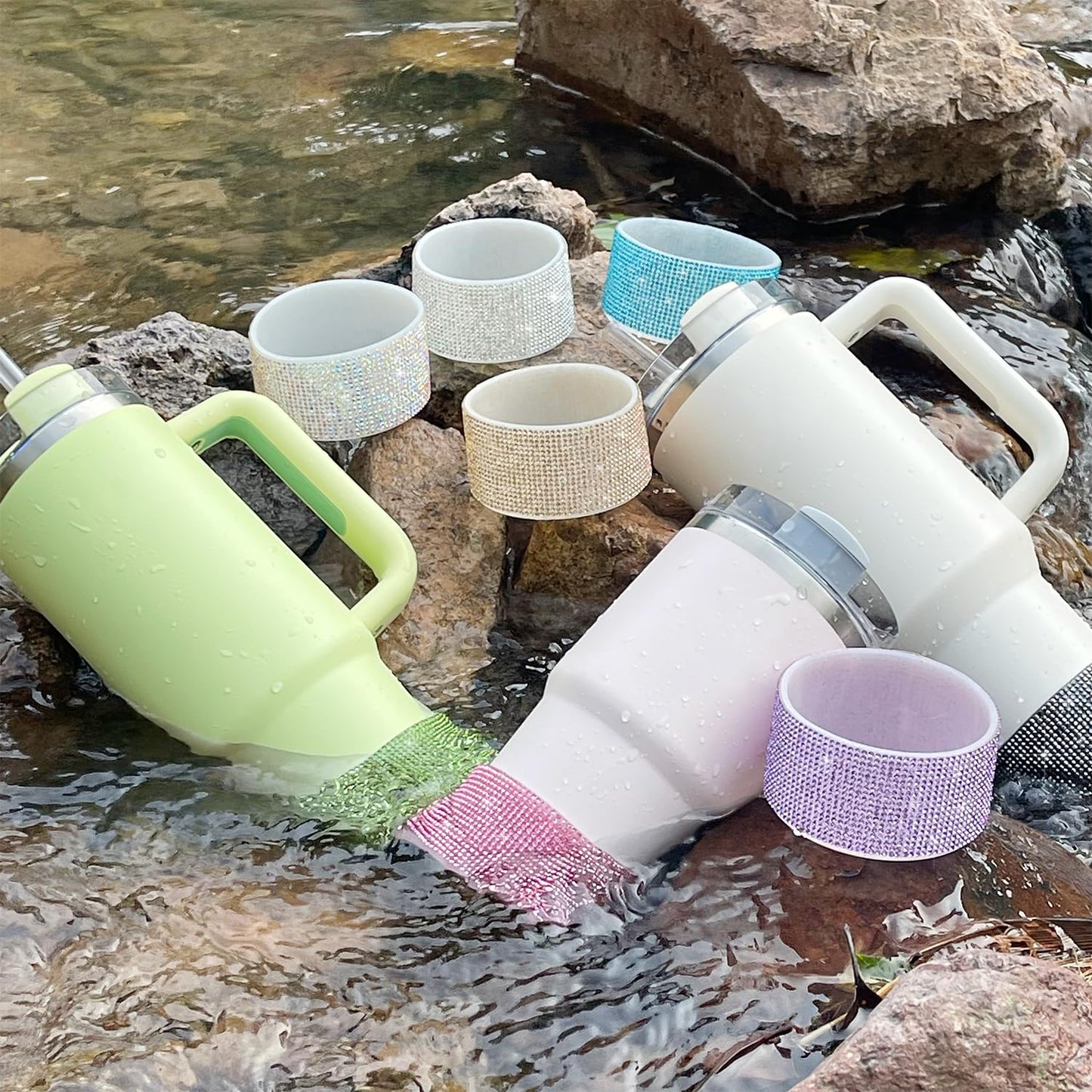 WORBSS Diamond Glitter Silicone Boot for Stanley H2.0 Tumbler 20-30oz Accessories for 2.8-2.9 inch Trapezoidal Cylinder Base Water Bottles Bottom Anti-Slip Protector Sleeve Cover Bumper Decoration